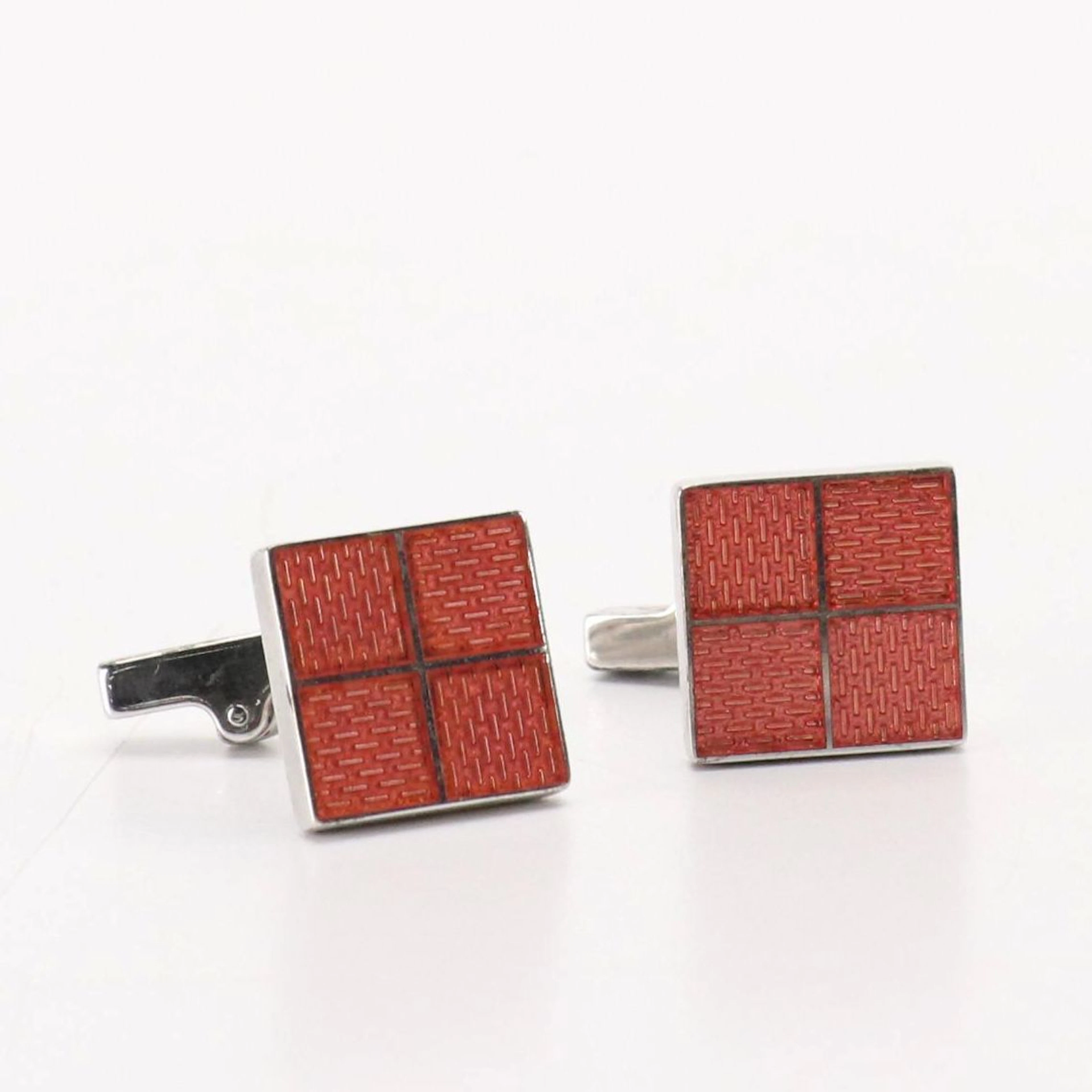 Louis Vuitton Red Enamel Cufflinks with Damier Ebene Canvas Case