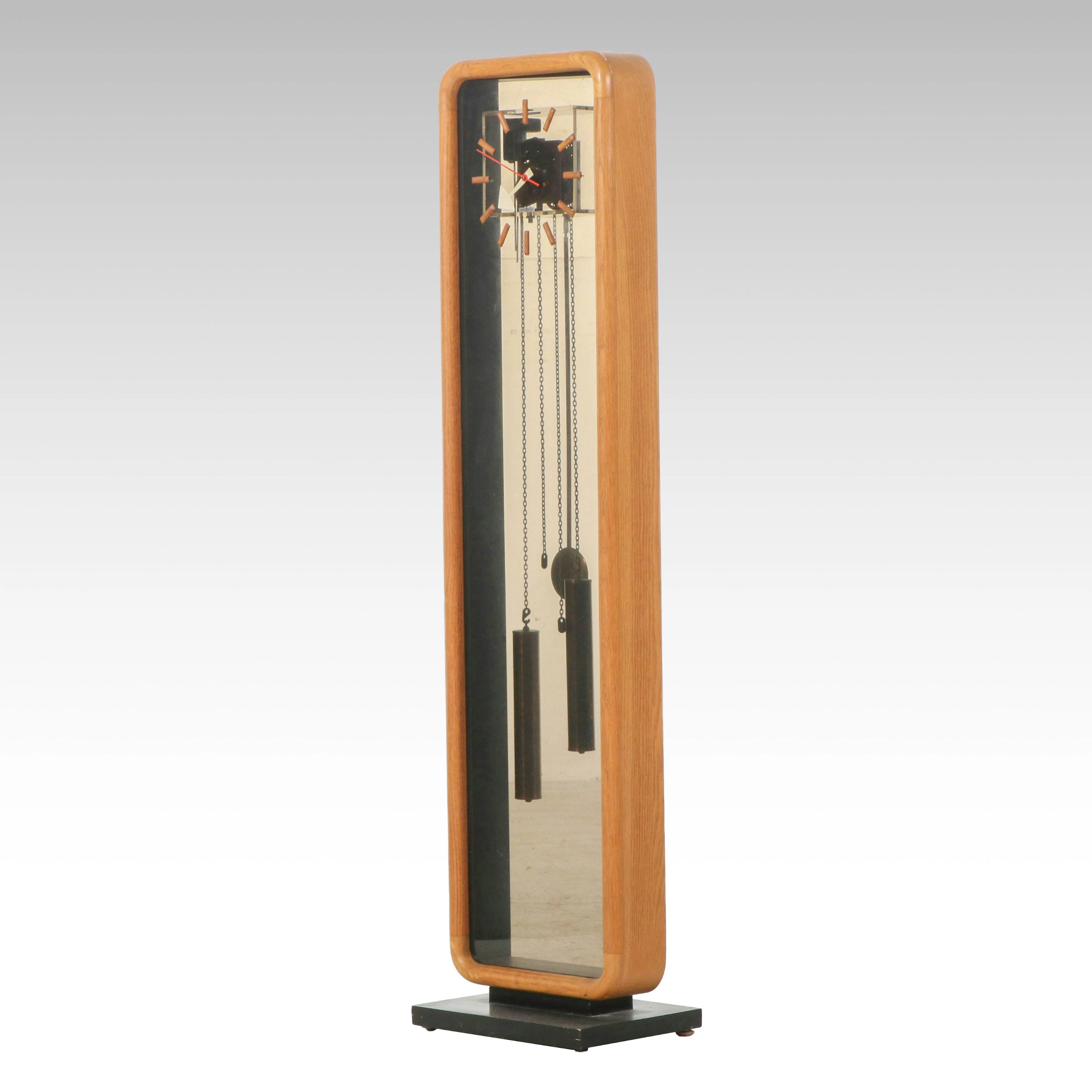 George Nelson for Howard Miller Modernist Oak and Smoked Acrylic Longcase Clock