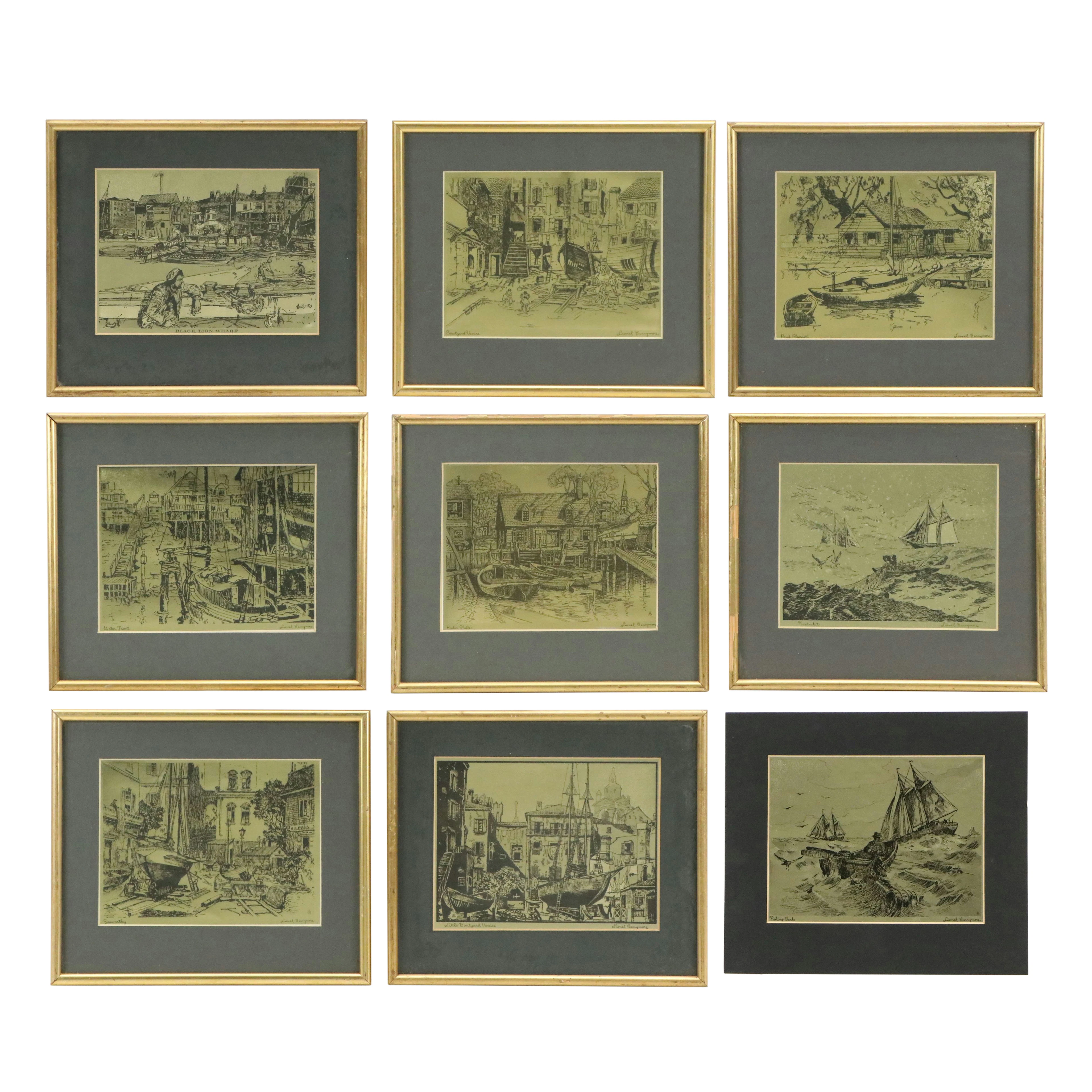 After Lionel Barrymore Nautical Foil Prints "Seaworthy" and More, Circa 1955