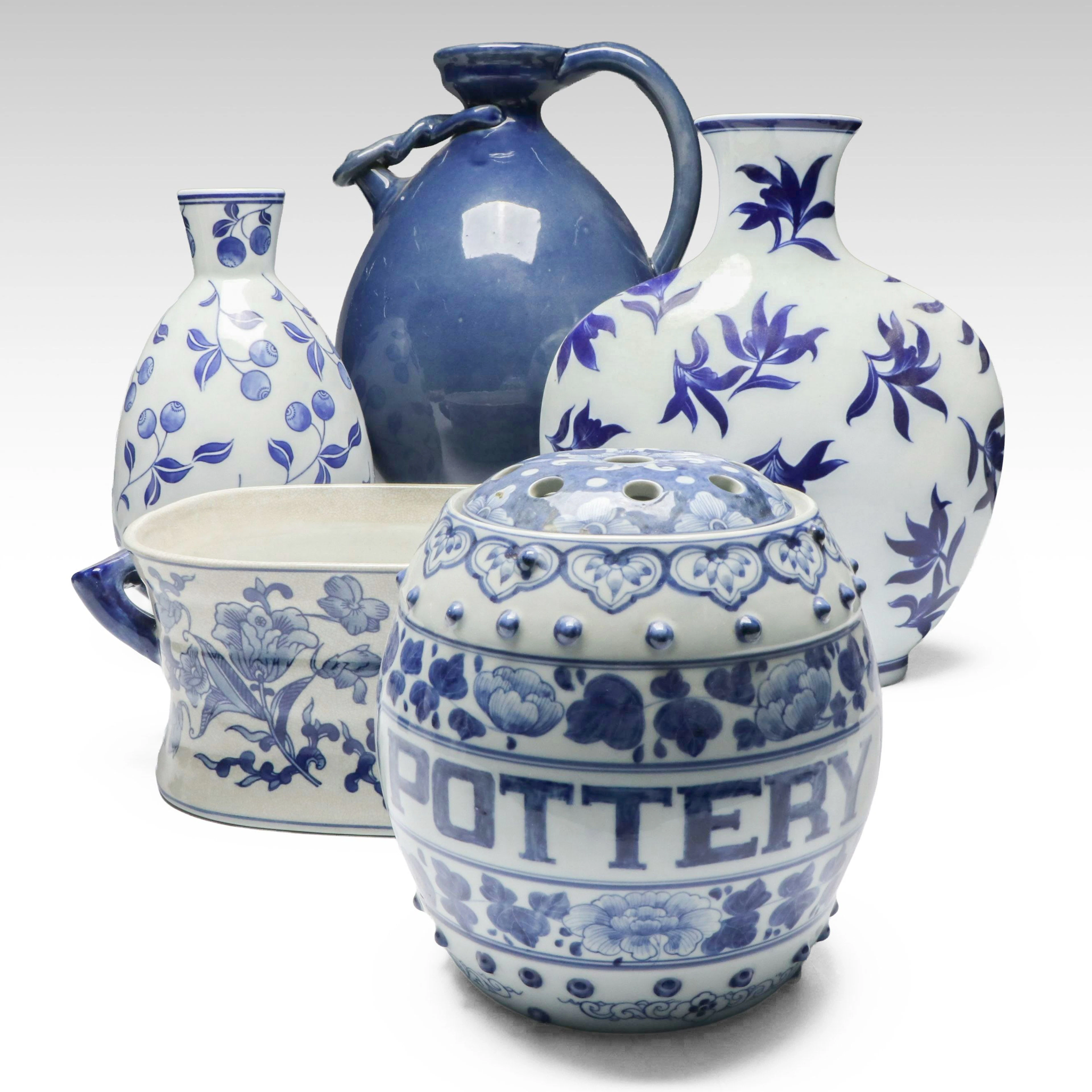 Maitland-Smith and Other Blue and White Ceramic Vases and Planter
