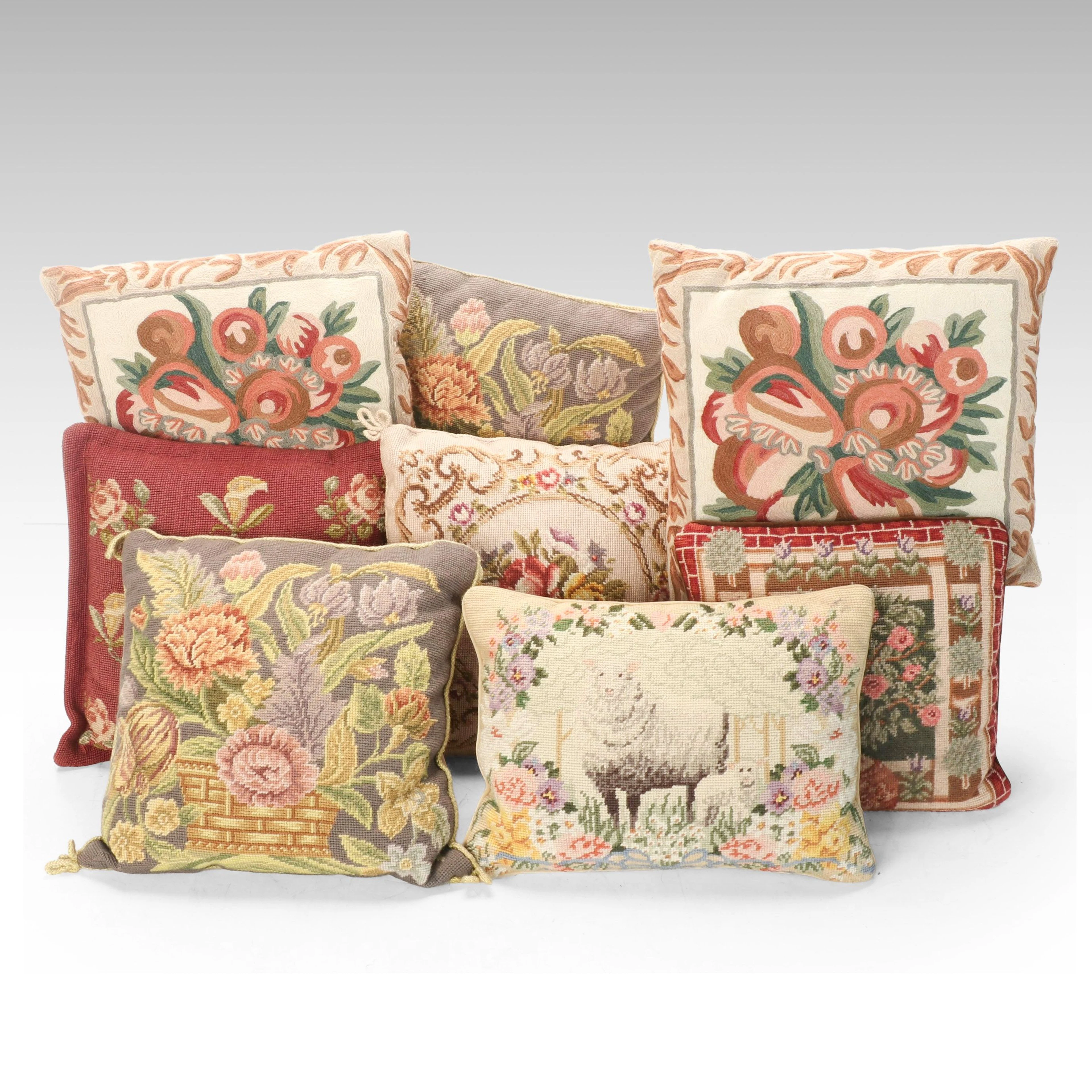 Victorian Style Needlepoint Accent Pillows, Late 20th to Early 21st Century
