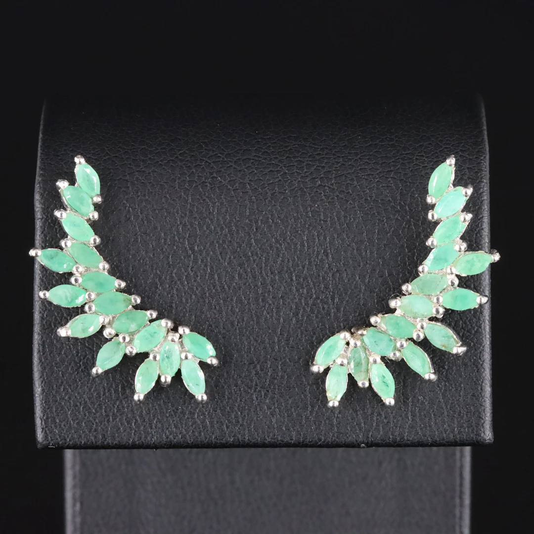 Sterling Emerald Ear Climbers
