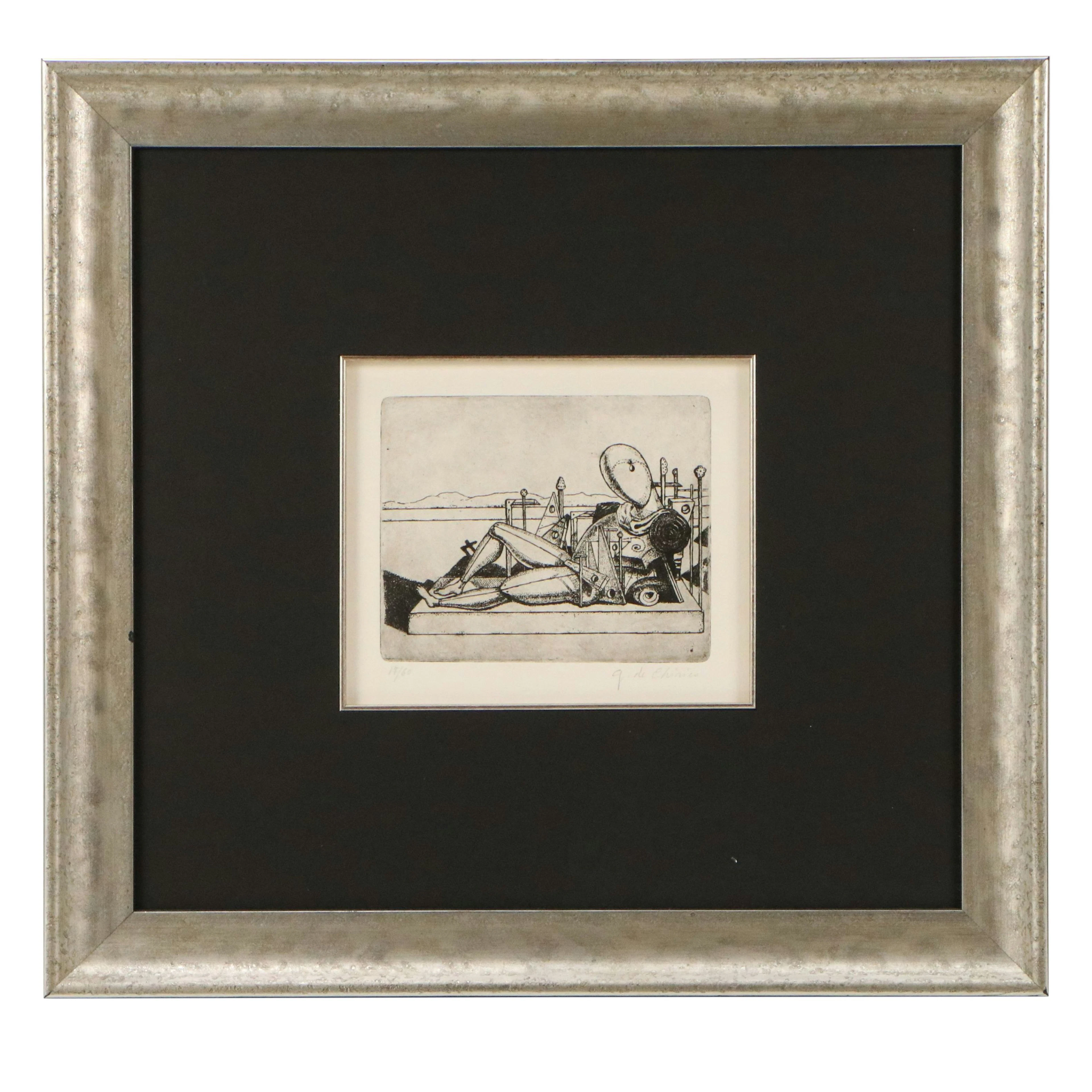 Giorgio de Chirico Surrealist Etching "Manichino," Circa 1975