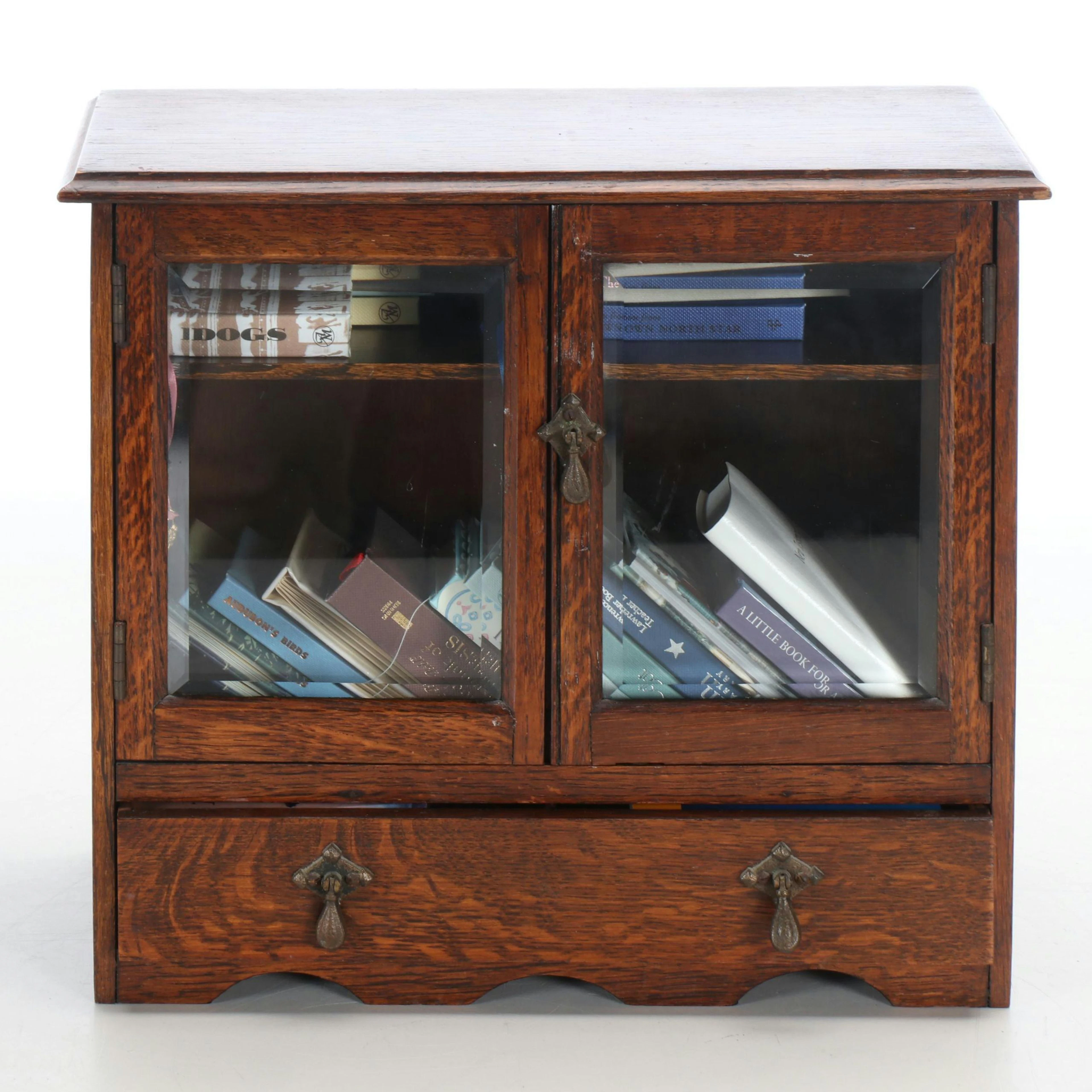 Vintage Wood Cabinet with Books and Dust Jackets