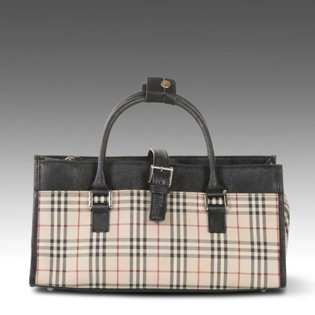 Burberry Nova Check Plaid Rectangular Open Tote With Leather