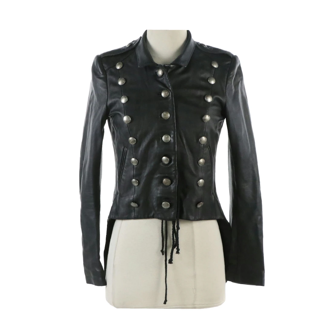 McQ Alexander McQueen Black Lambskin Leather Military Style Hi-Low Jacket