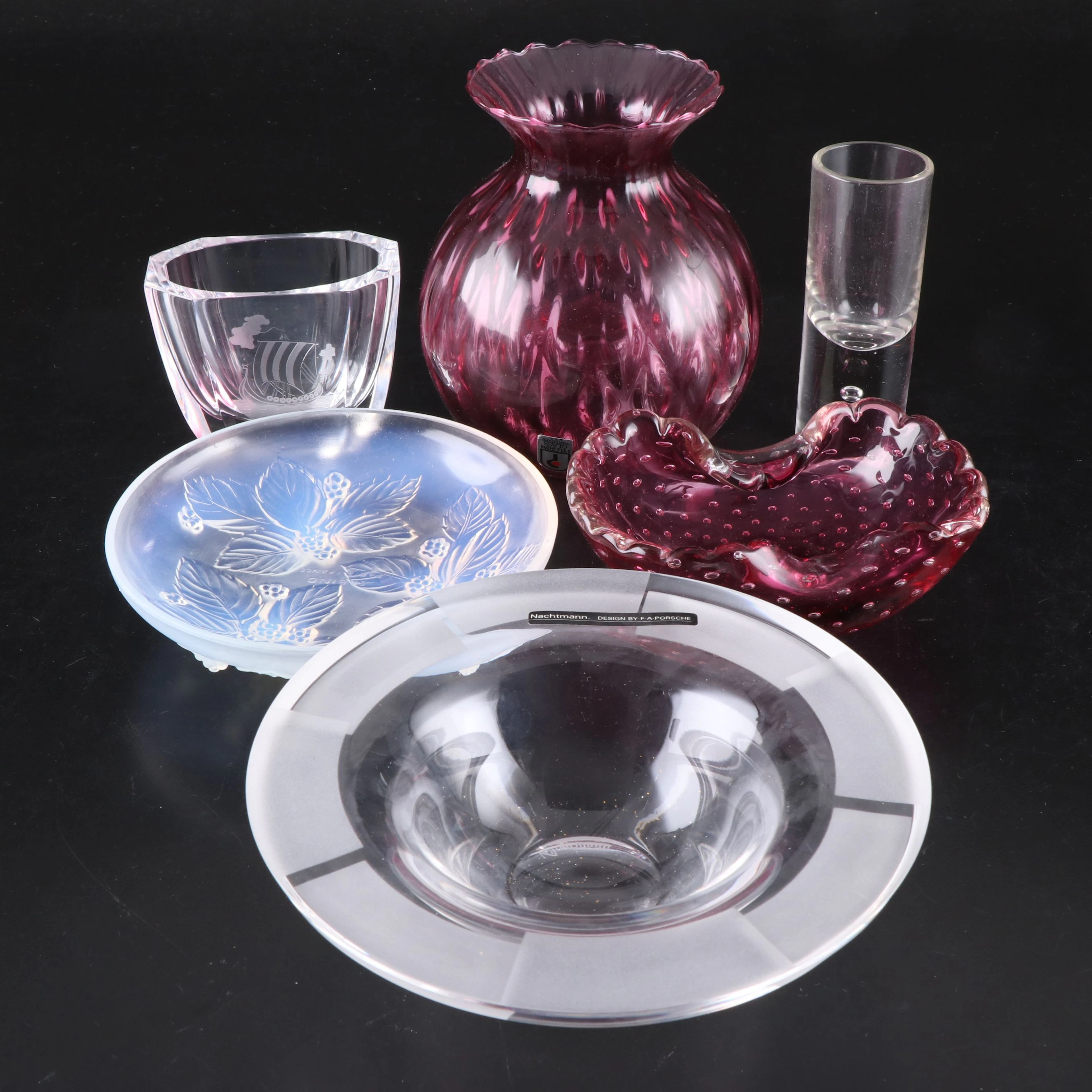 Murano Pink Bubble Glass Bowl with Vase and Other Clear Glass Table Décor