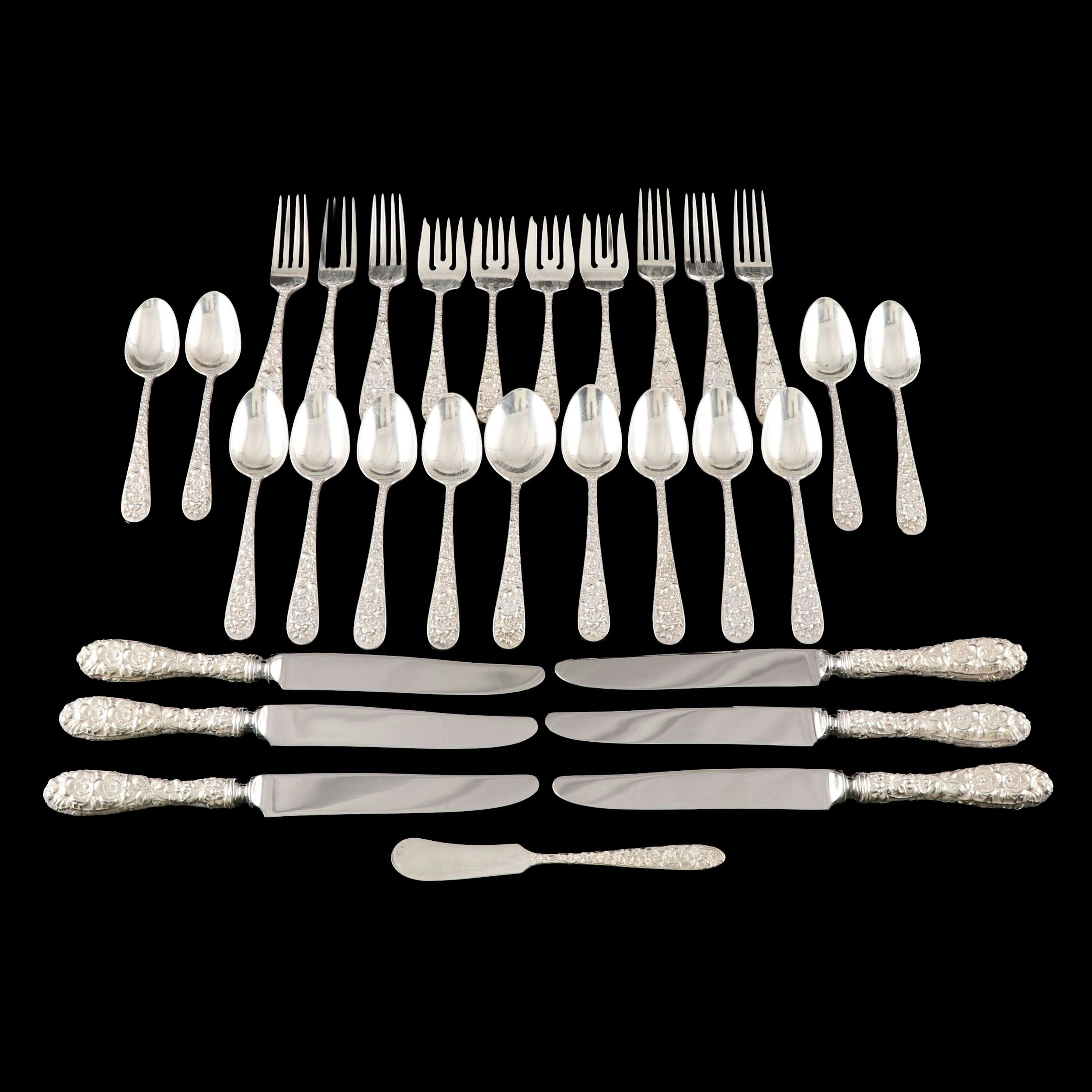 Stieff "Forget-Me-Not" Sterling Silver Flatware with Other Butter Knife