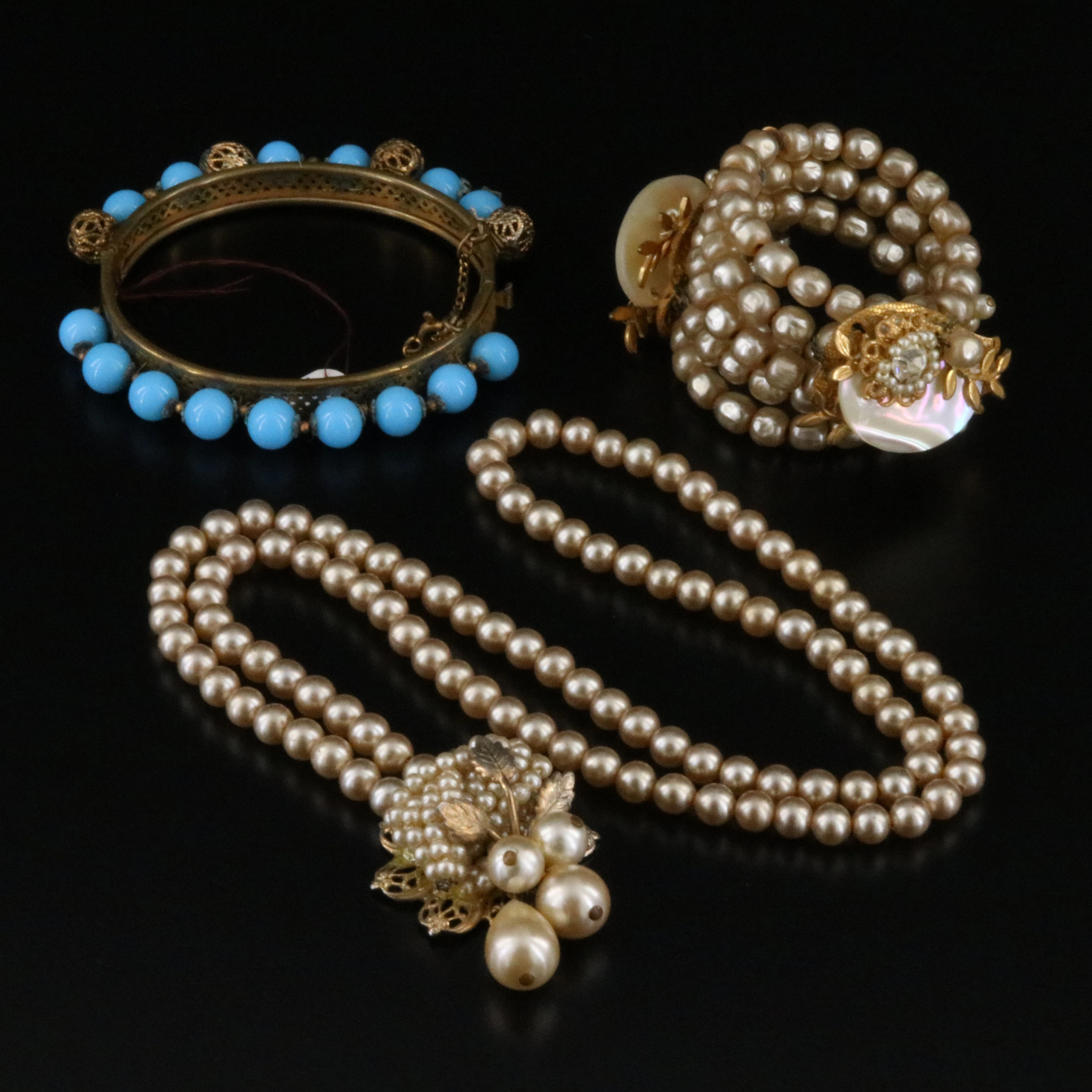 Miriam Haskell Jewelry with Glass Pearls and Mother-of-Pearl