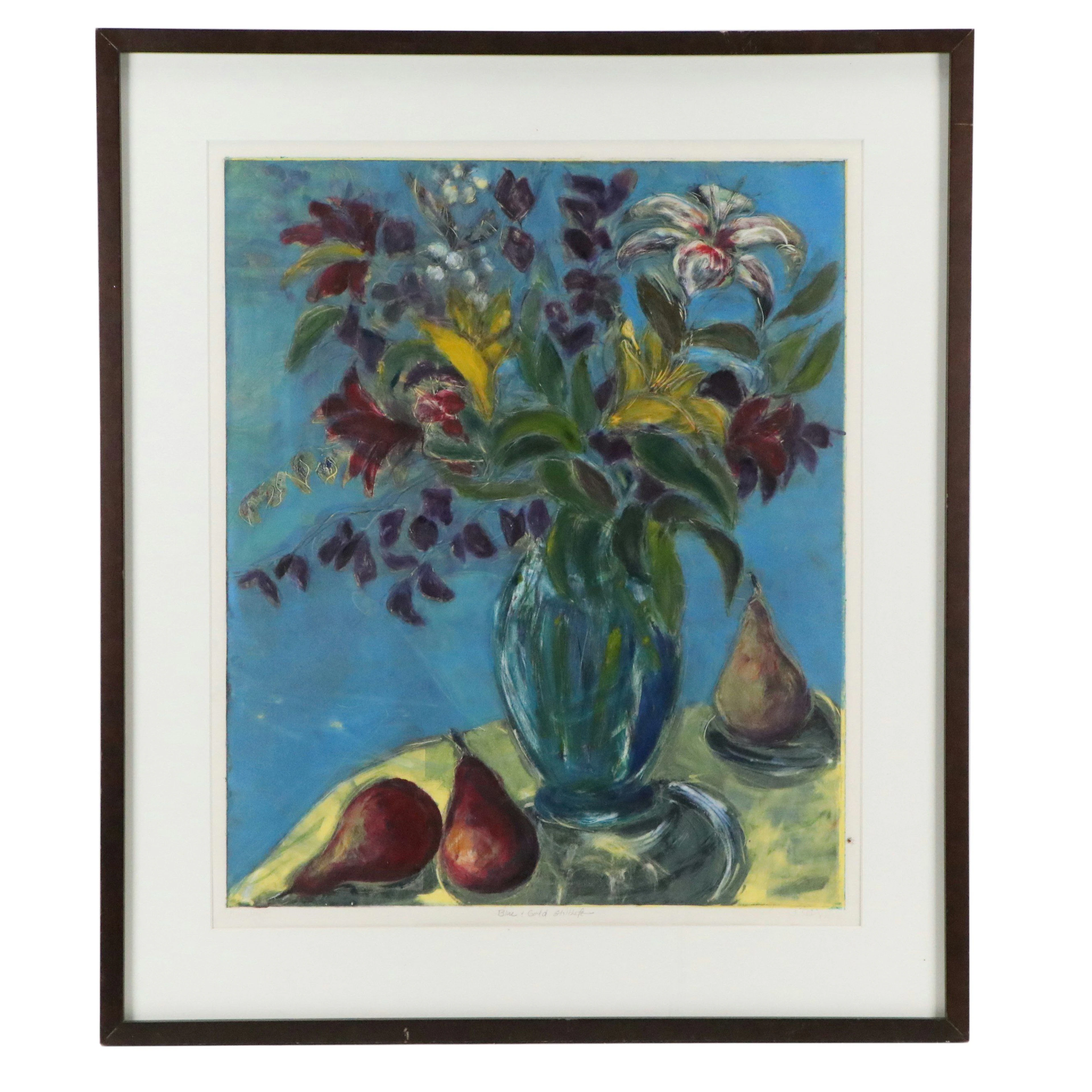 Jani Hoberg Stylized Monoprint "Blue & Gold Still Life"