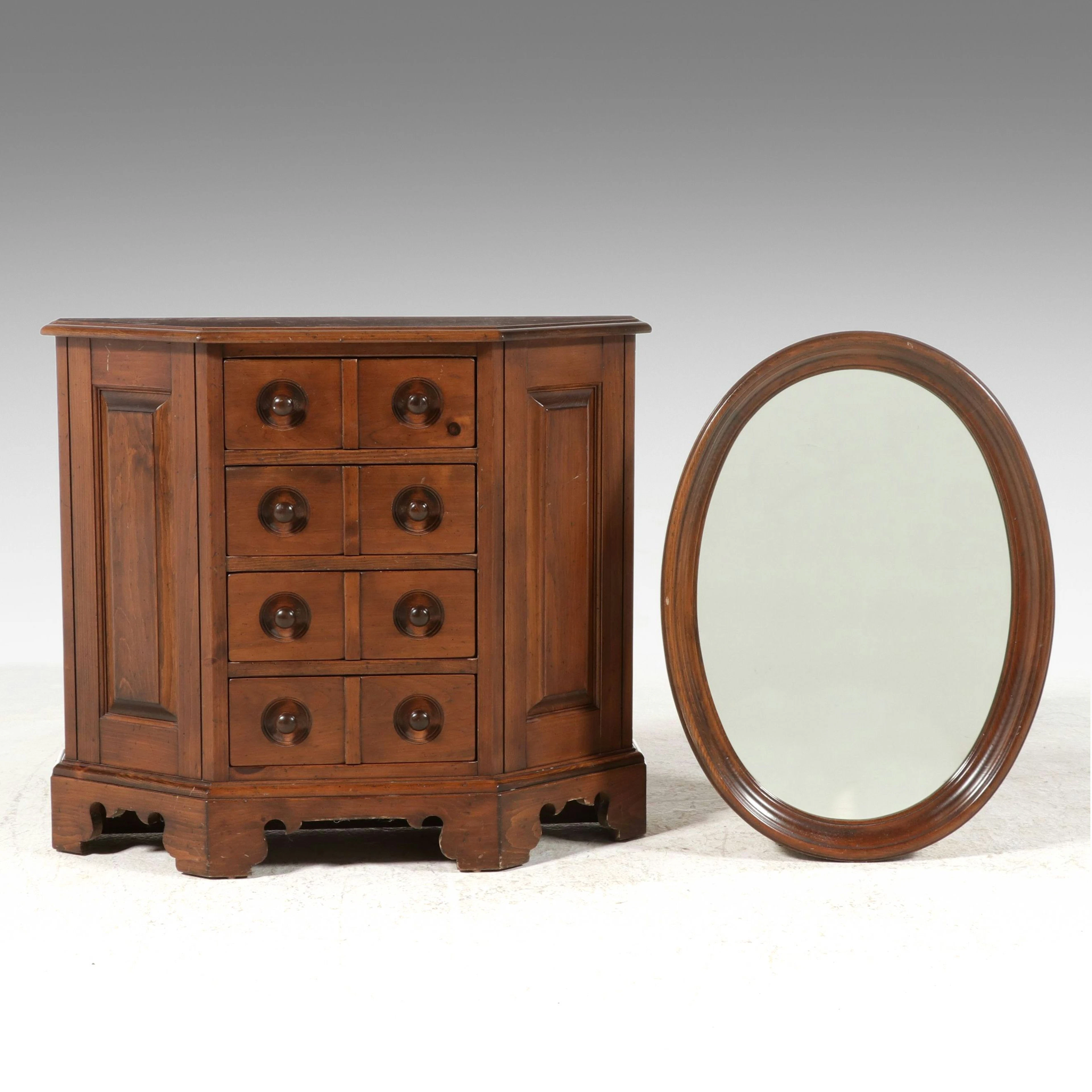 Colonial Revival Style Pine Commode and Oval Mirror, Late 20th Century