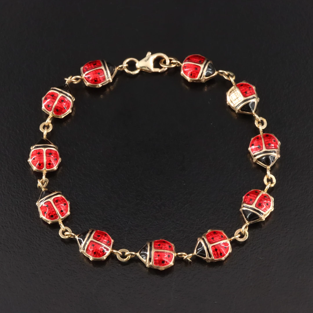 14K Enamel Ladybug Bracelet