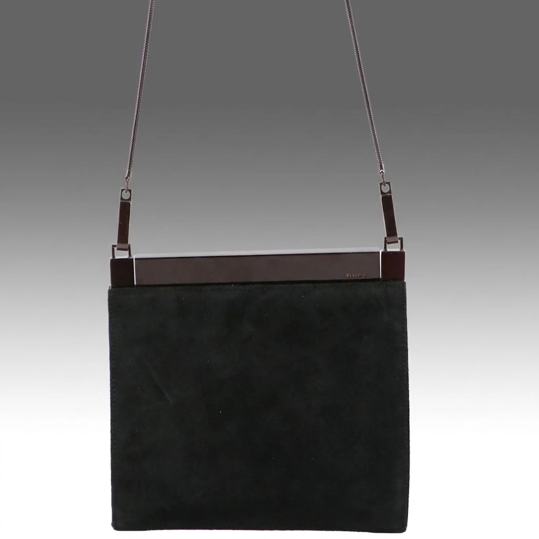 Gucci Brown Framed Shoulder Bag in Black Leather