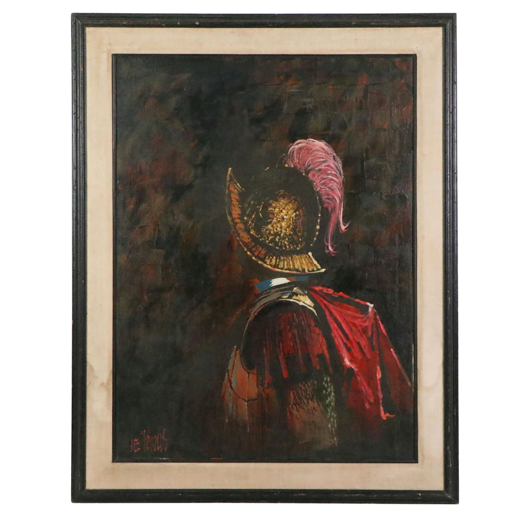 Lee Reynolds Oil Painting of Conquistador Portrait in Profile, Circa 1970s