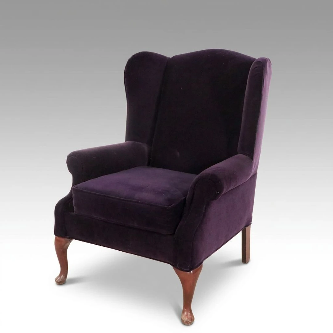 Rowe Furniture Purple Wingback Armchair, Late 20th Century