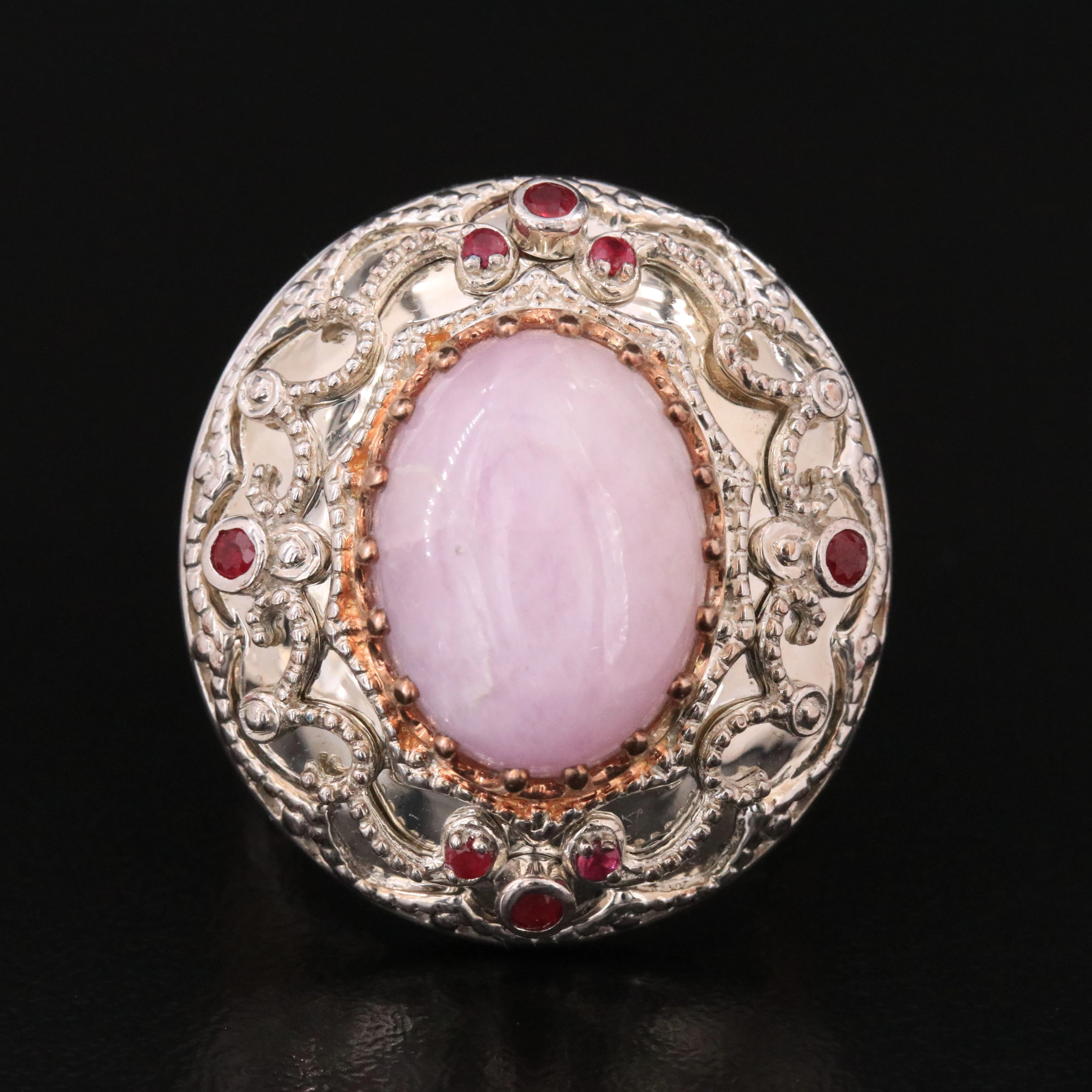 Sterling Kunzite and Ruby Ring