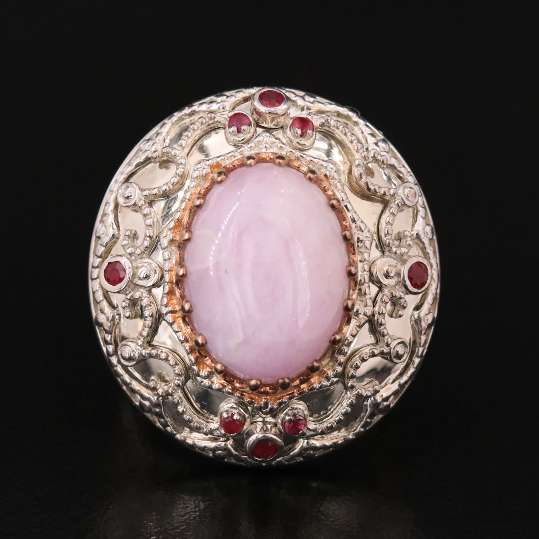 Sterling Kunzite and Ruby Ring