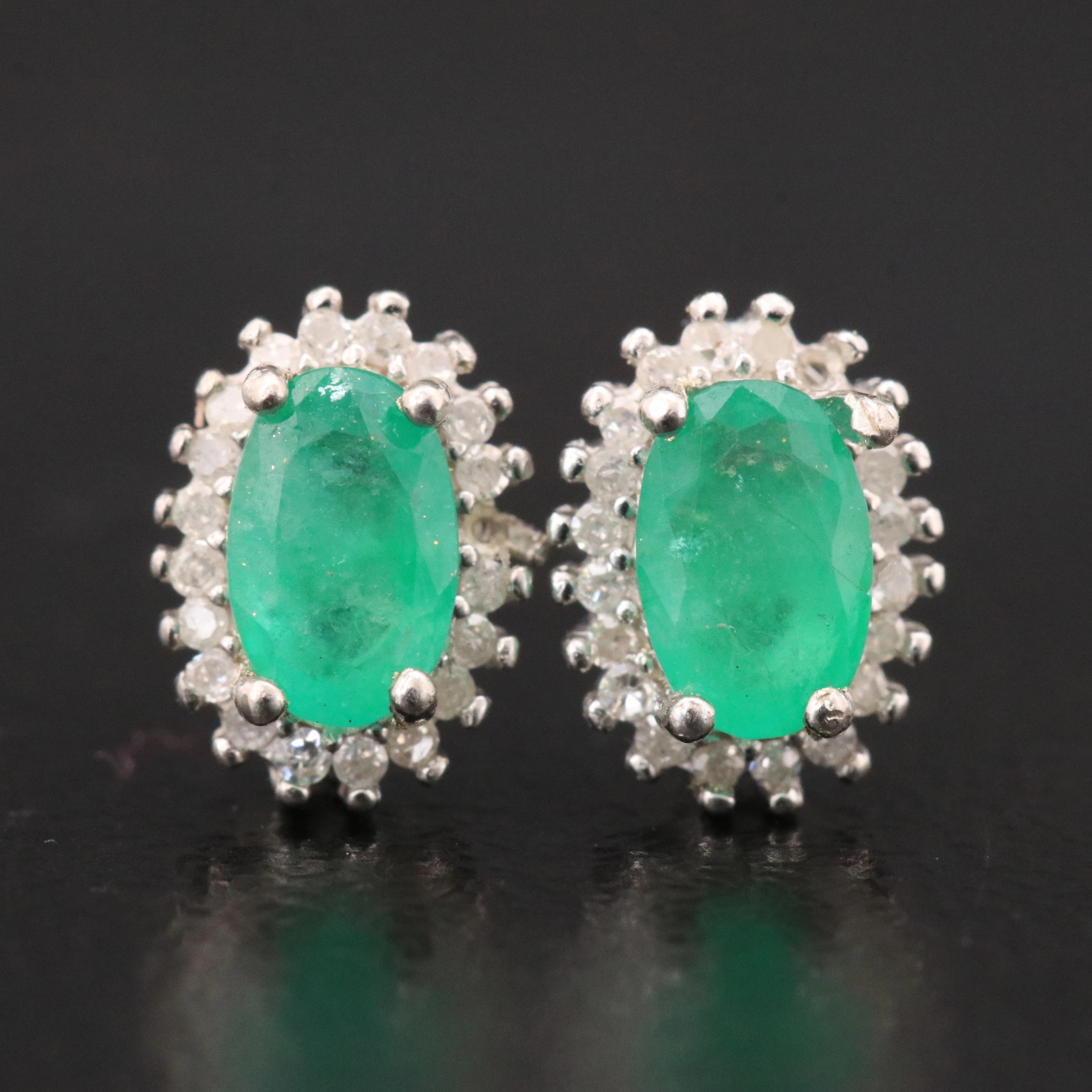 Sterling Emerald and Diamond Earrings