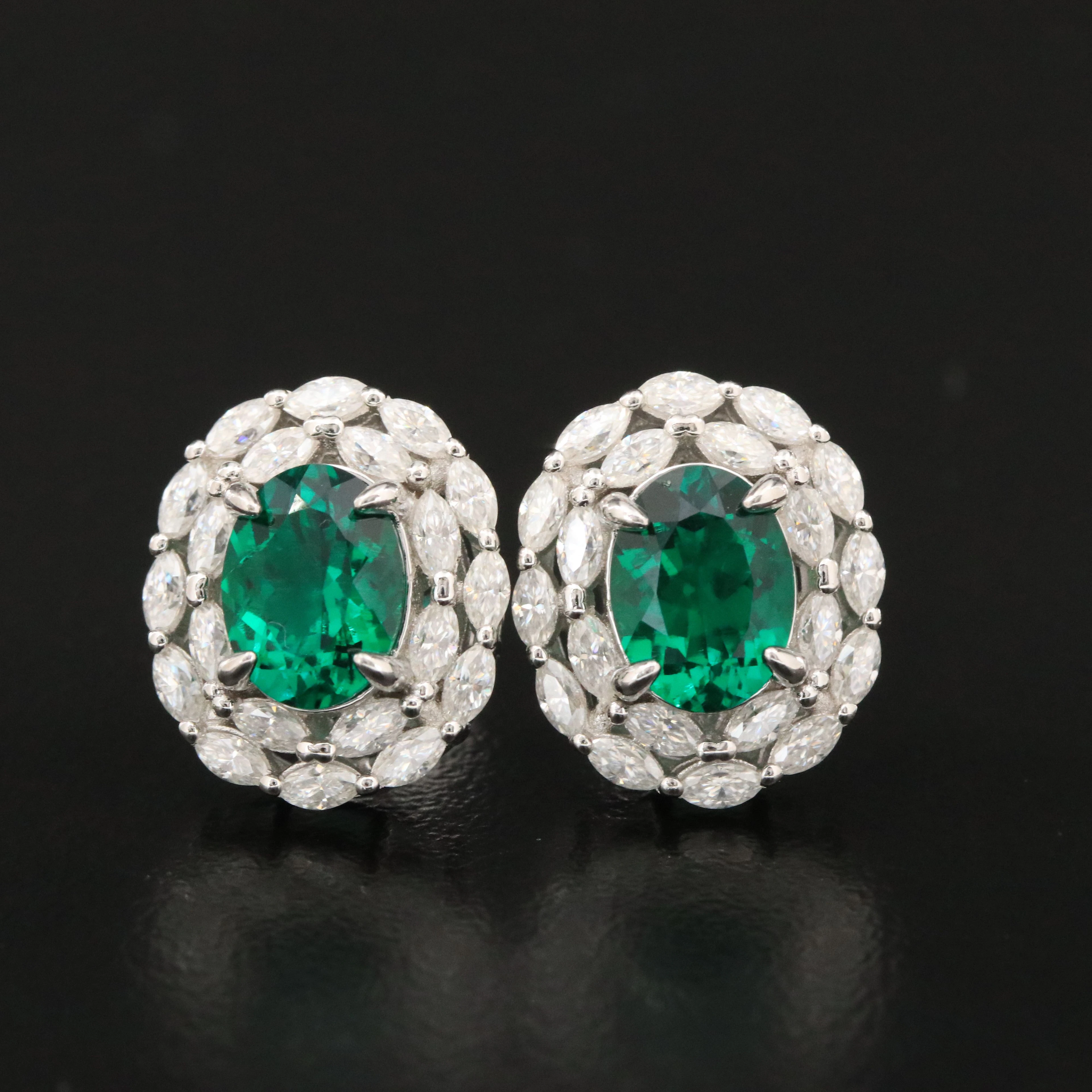 Sterling Emerald and Moissanite Earrings