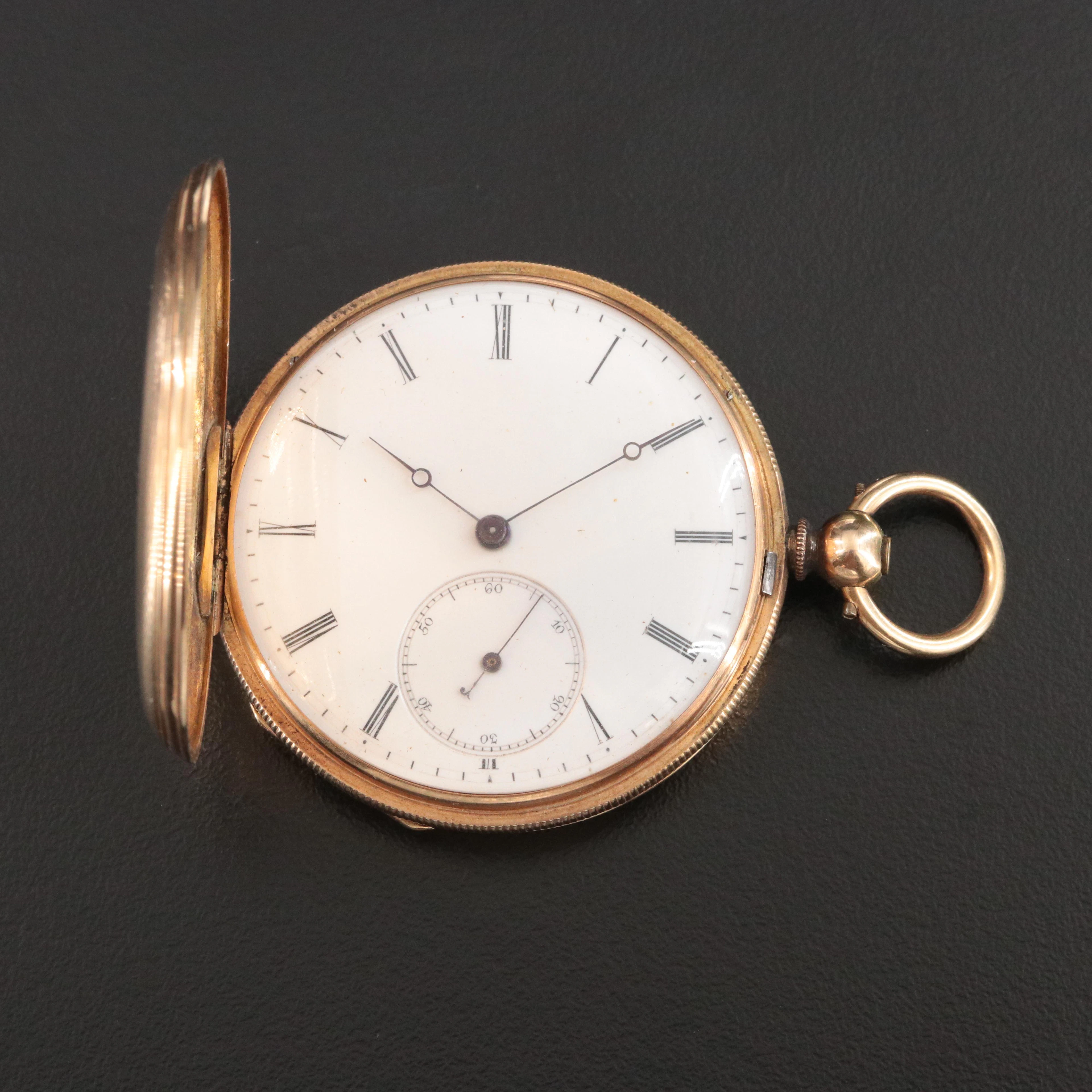 Jules Sueur 14K Enameled Key Wind & Set Guilloche Pocket Watch