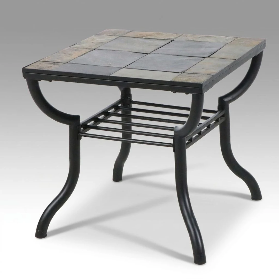 Slate Tile Top Metal PAtio Accent Table