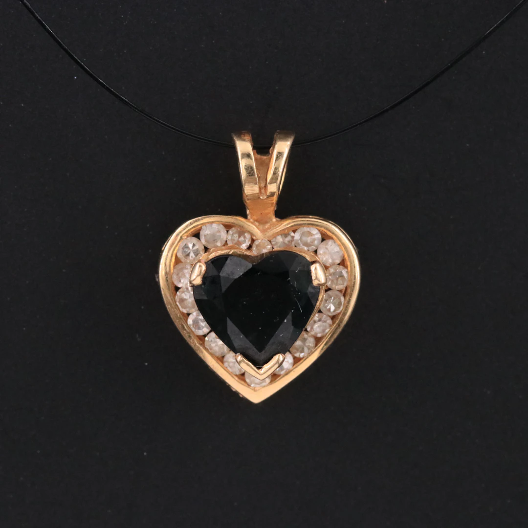 14K Sapphire and Diamond Heart Pendant