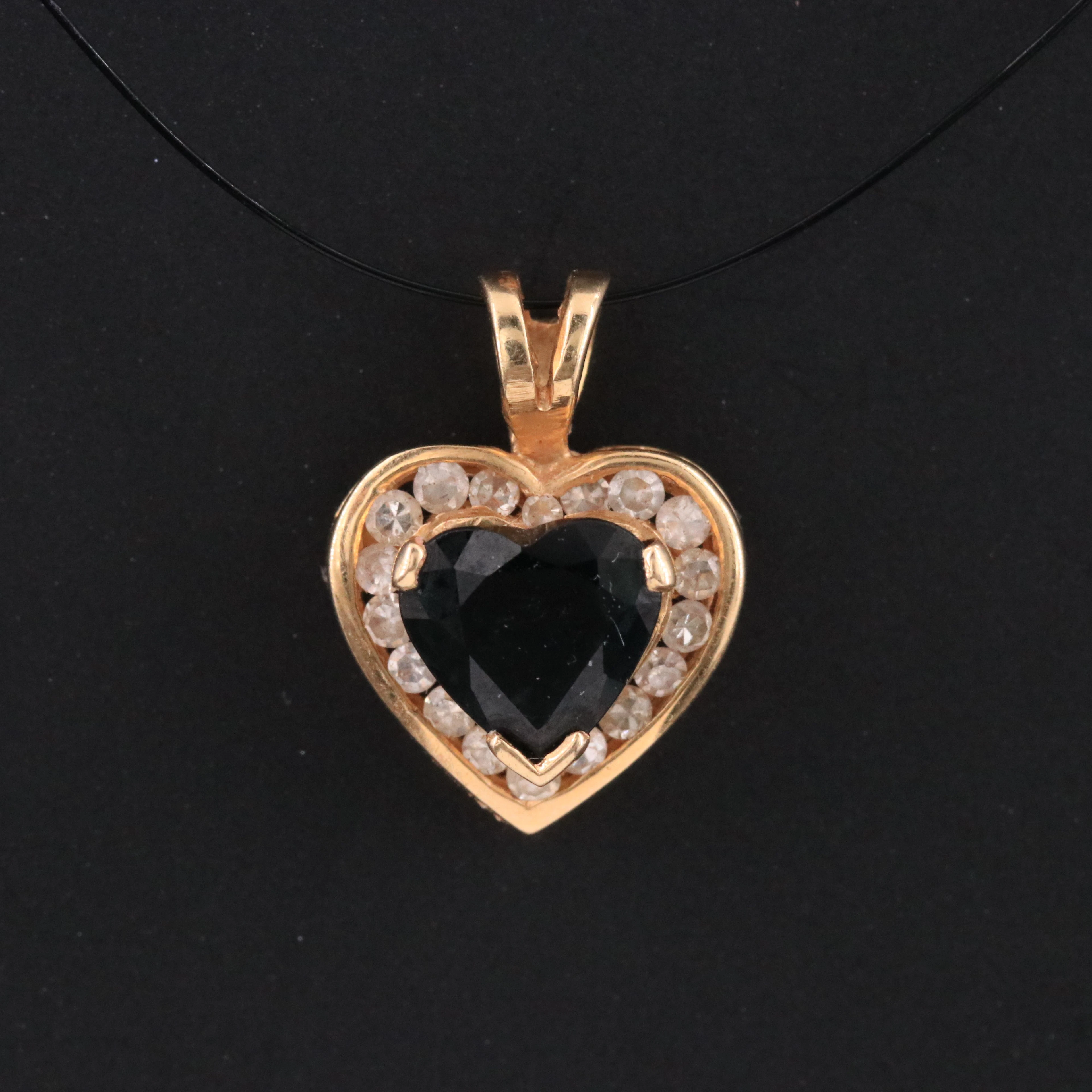 14K Sapphire and Diamond Heart Pendant