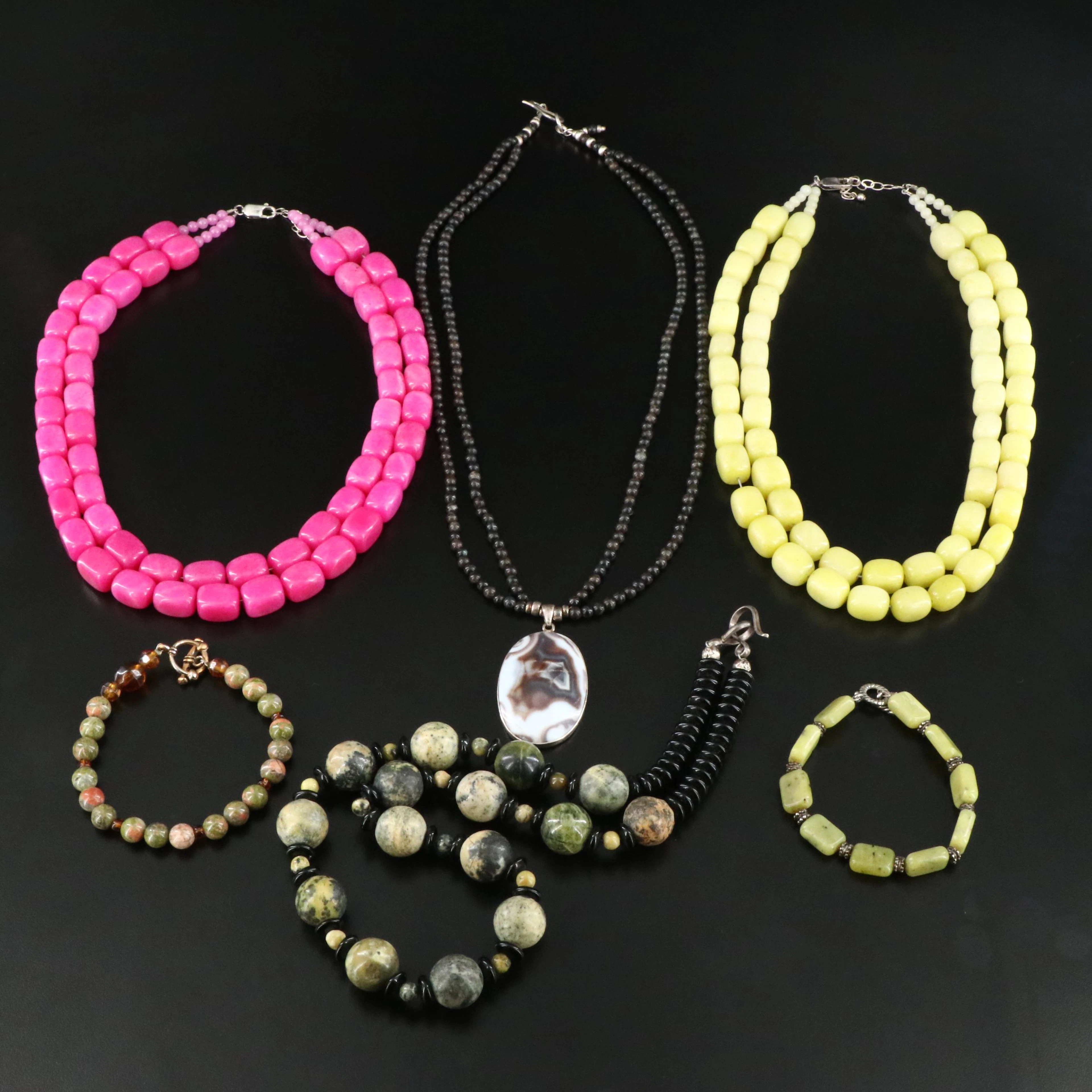 Necklace and Bracelet Collection Featuring Serpentine, Jasper and Unakite