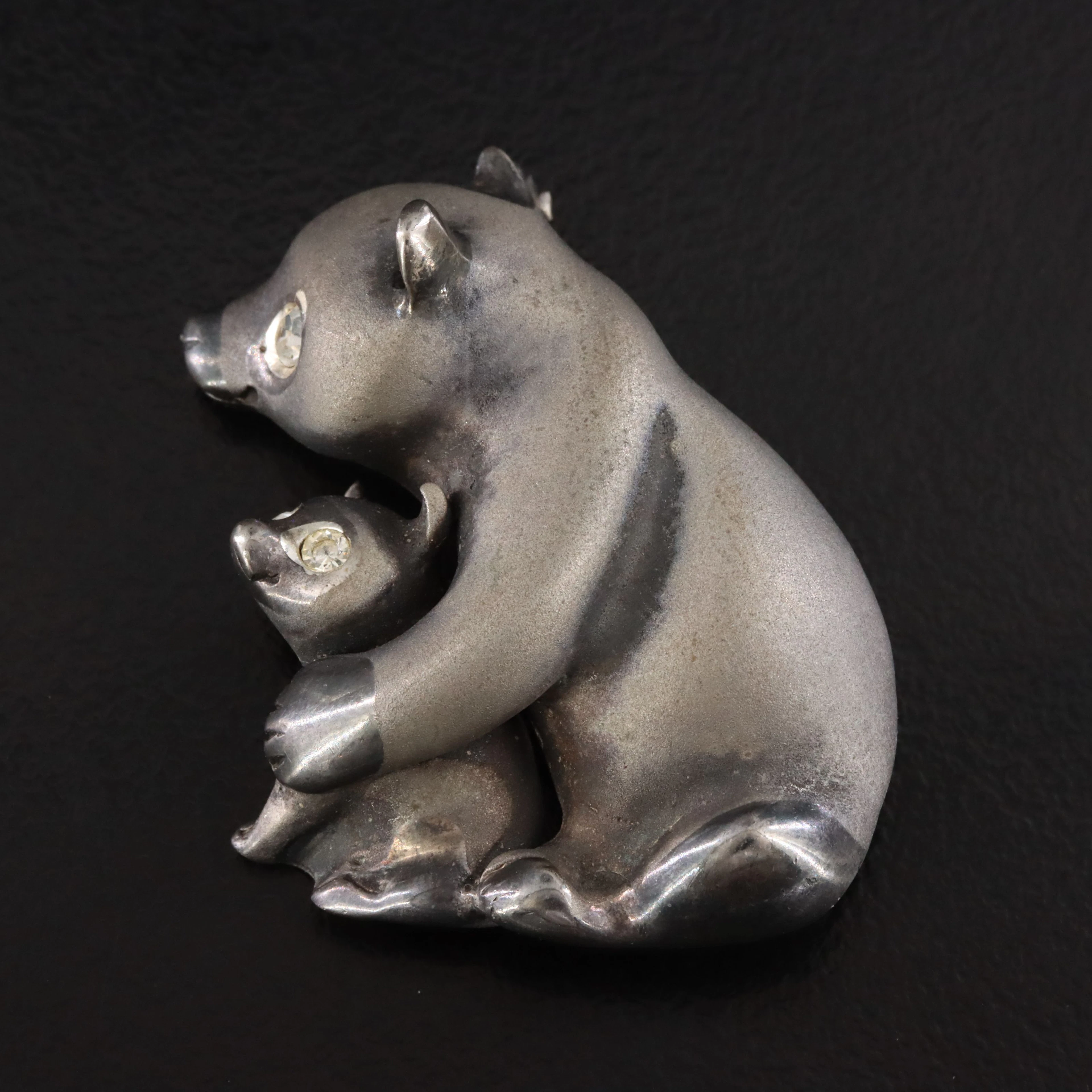 Sterling Bear Brooch with Faux Gemstone Accents