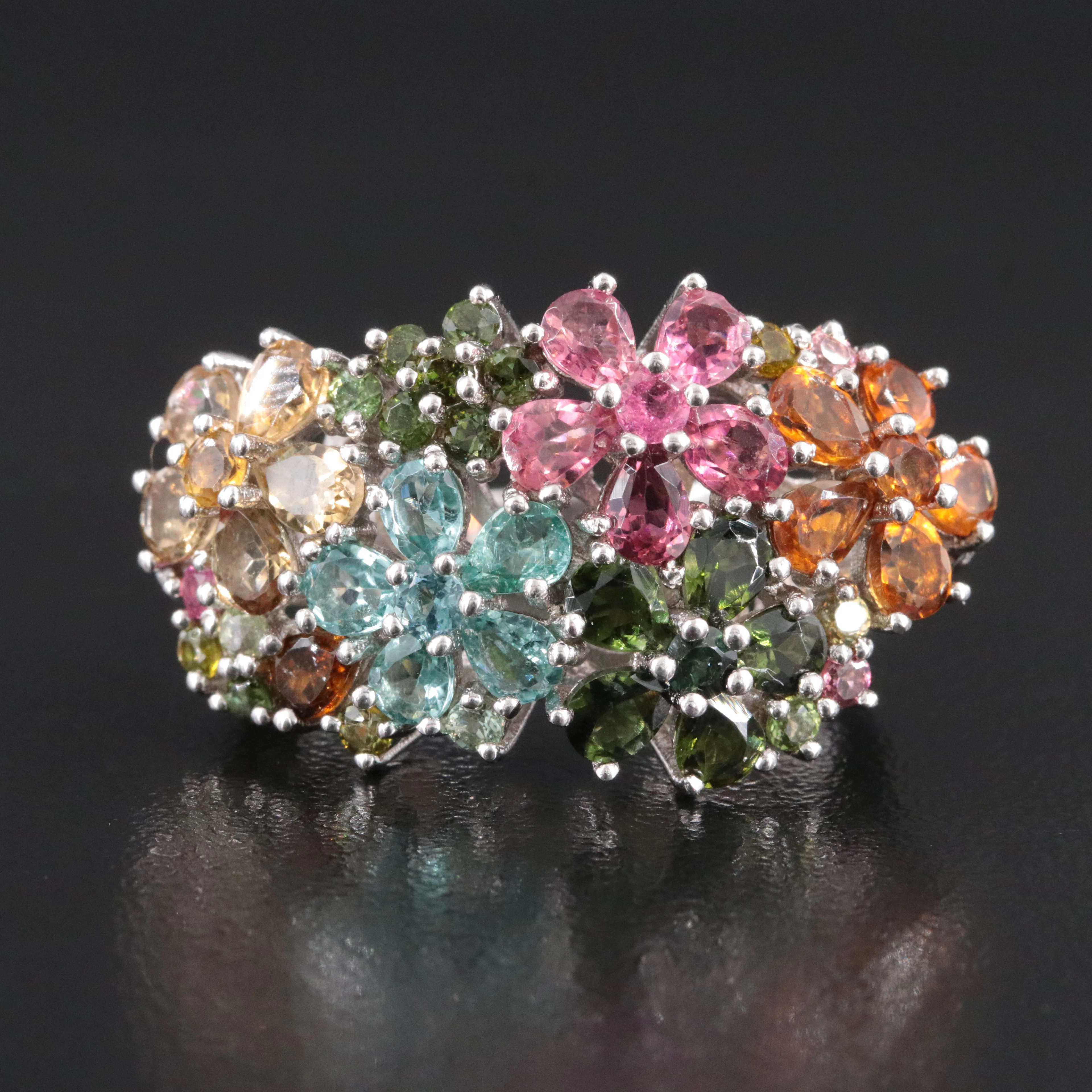 Sterling Tourmaline Floral Ring