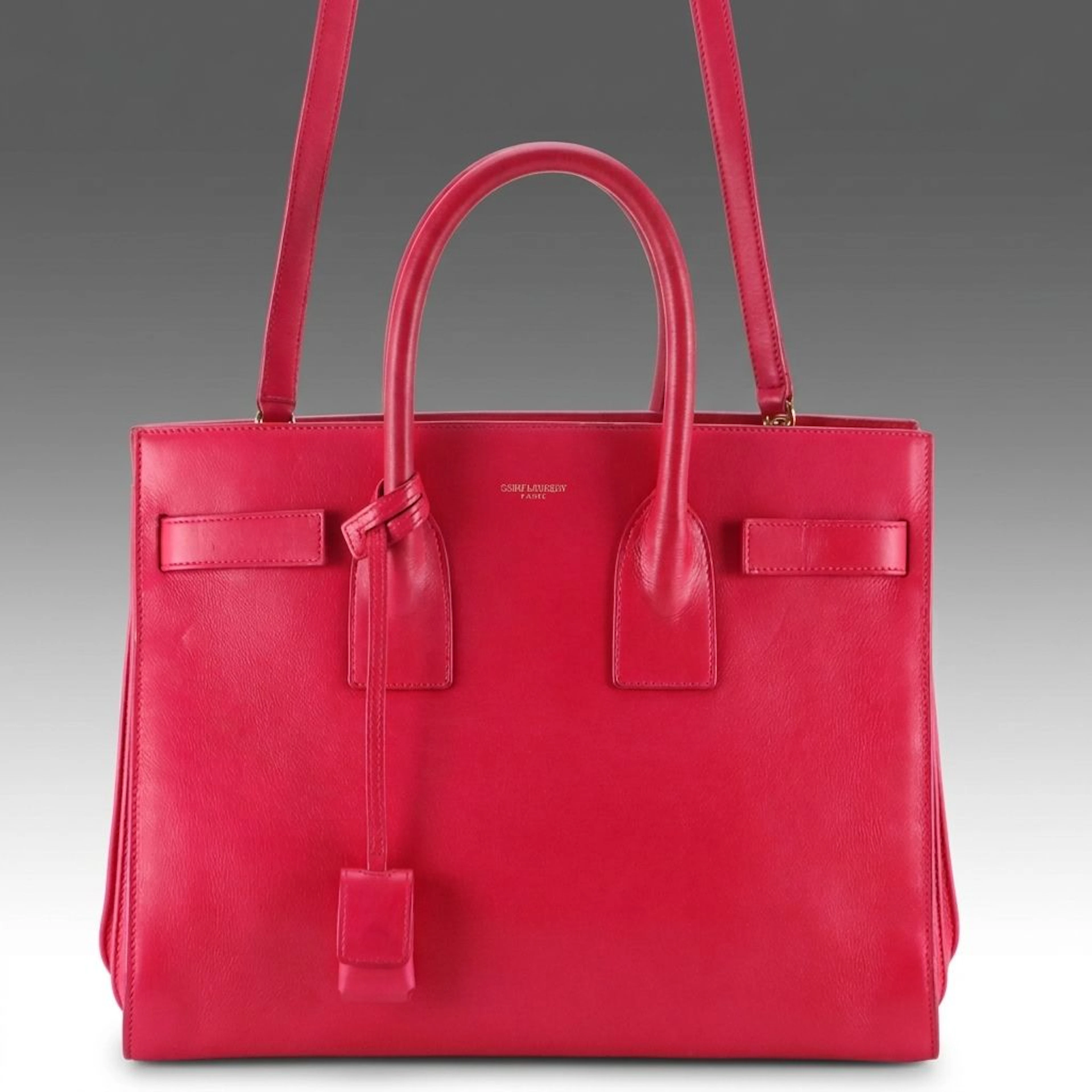 Saint Laurent Sac de Jour Two-Way Tote Bag in Fuchsia Pink Calfskin Leather