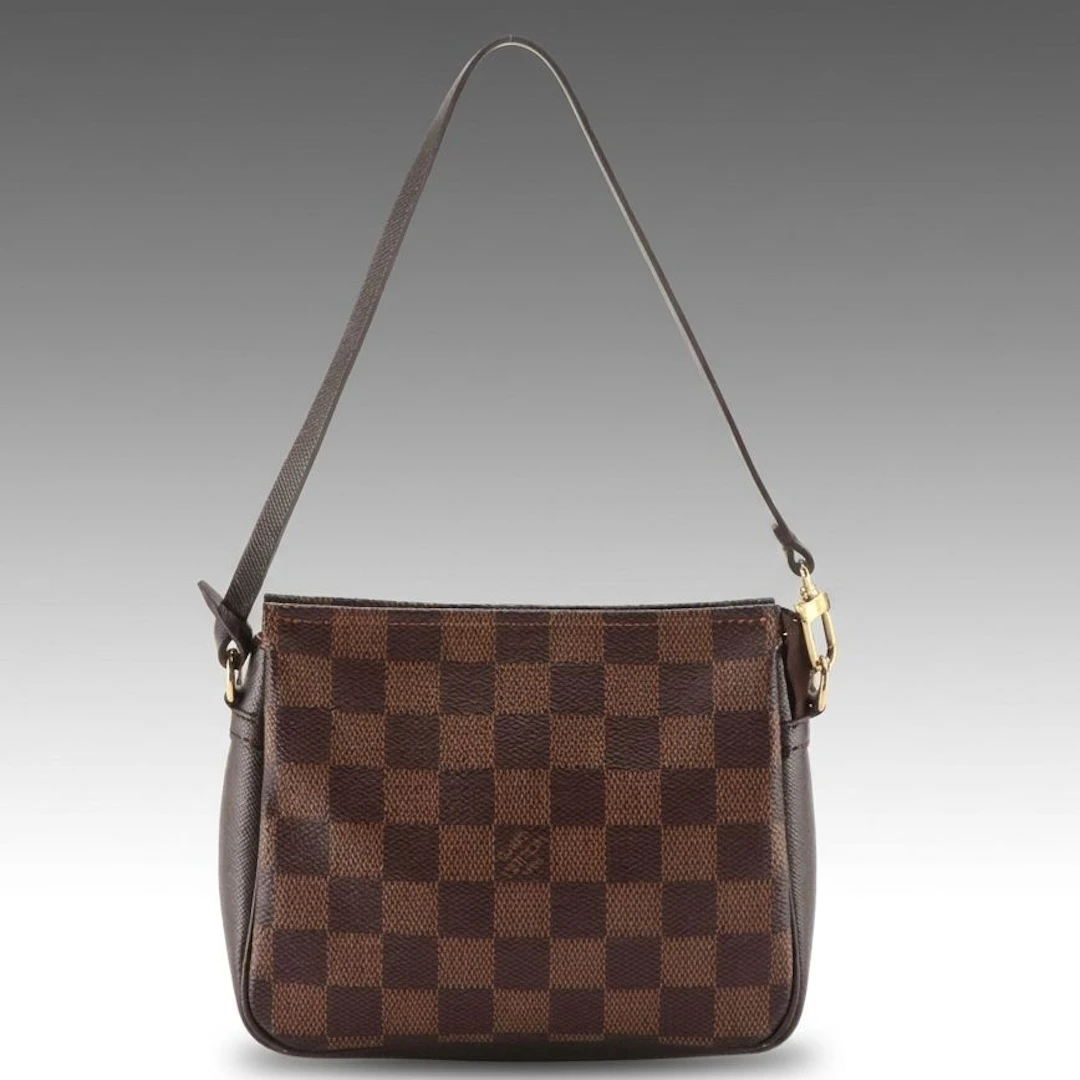 Louis Vuitton Trousse Pochette Handbag in Damier Ebene Canvas and Leather