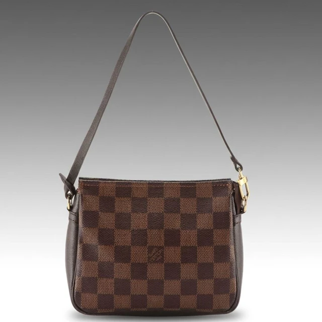 Louis Vuitton Trousse Pochette Handbag in Damier Ebene Canvas and Leather