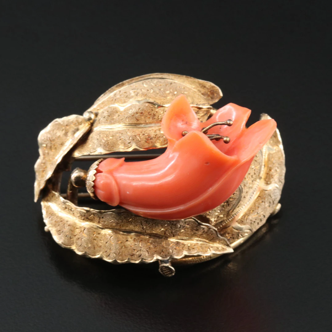 1960s 14K Coral Angel's Trumpet Flower Brooch