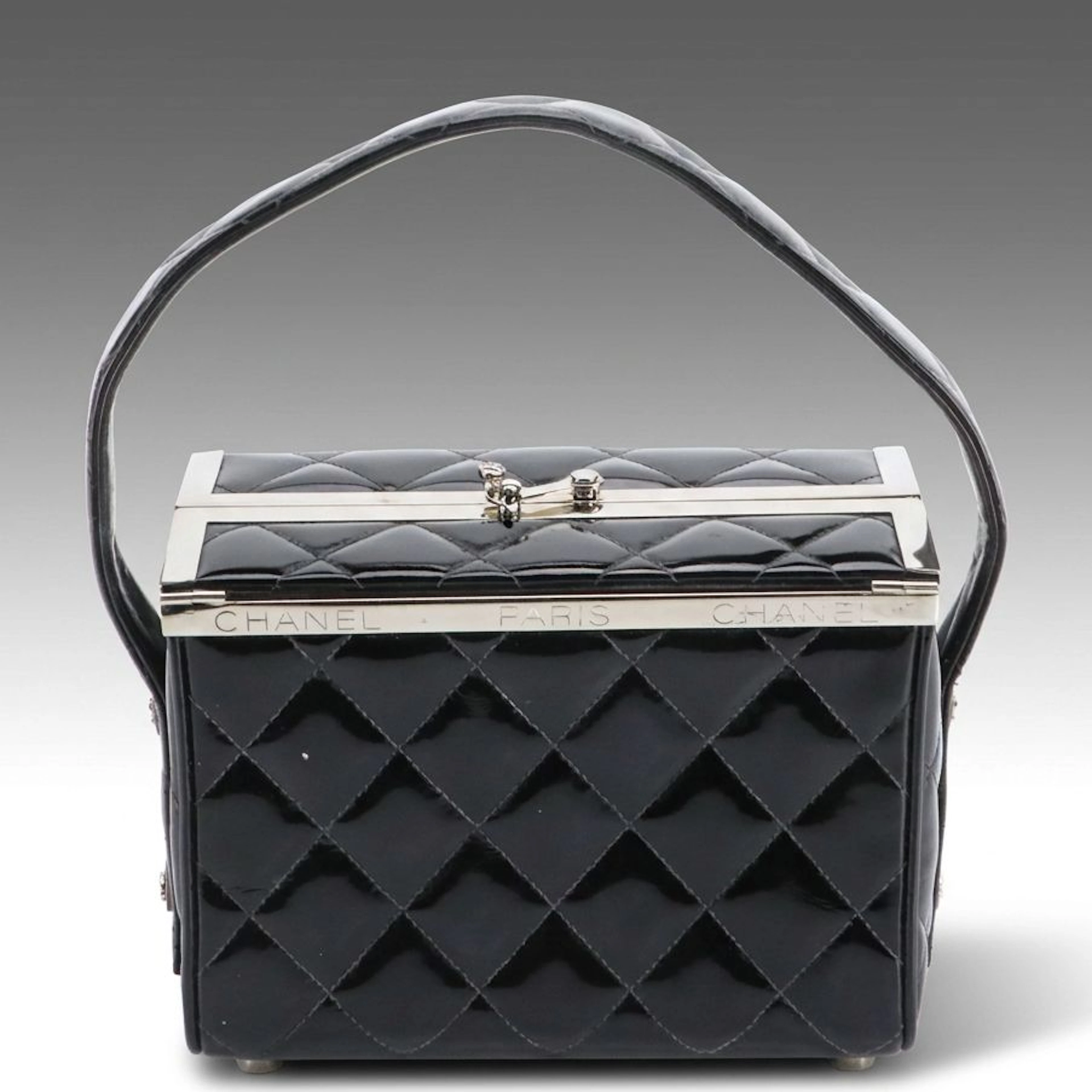 Chanel Vanity Box Handbag in Black Quilted Patent Leather
