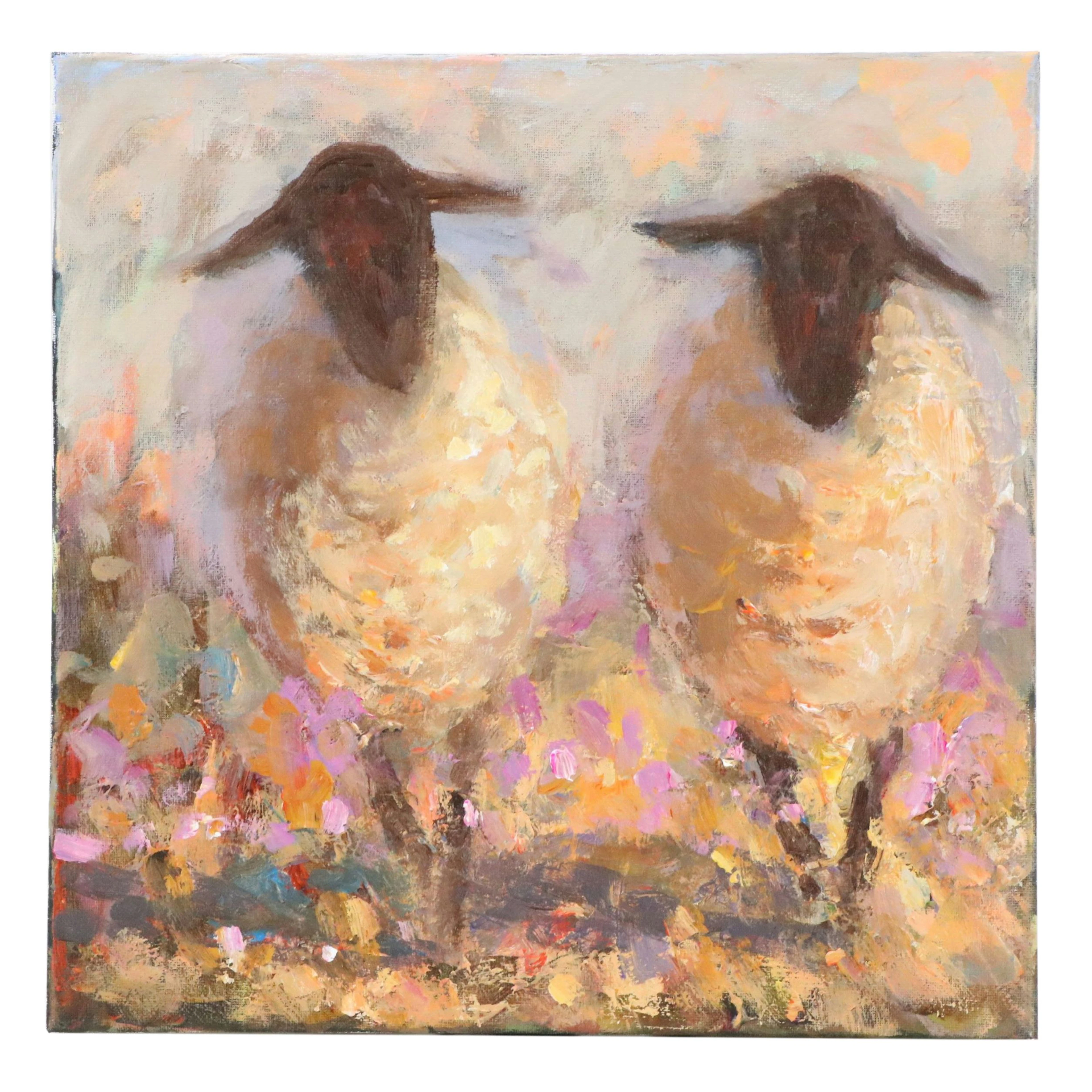 Elle Raines Acrylic Painting of Sheep