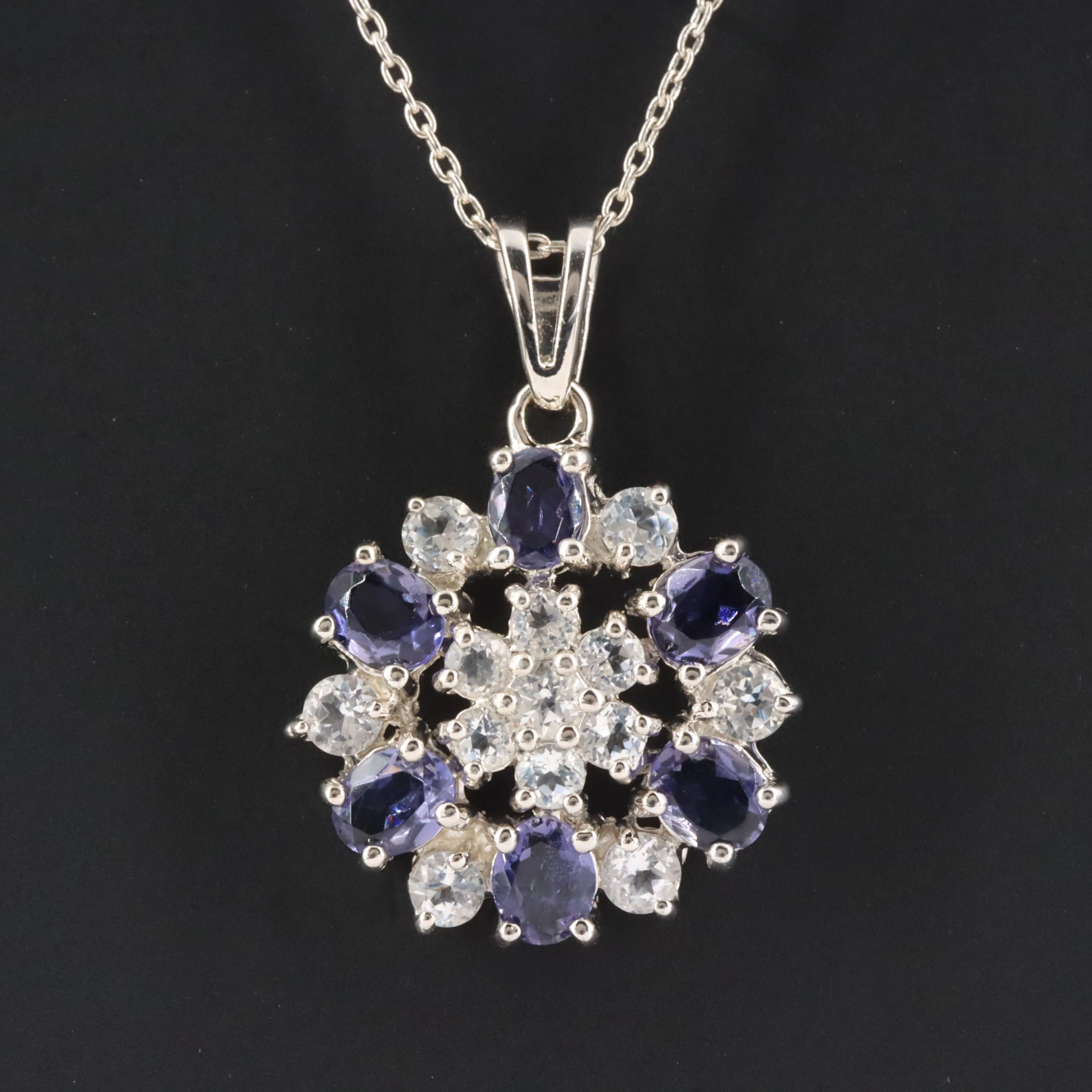 Sterling Iolite and White Topaz Pendant Necklace