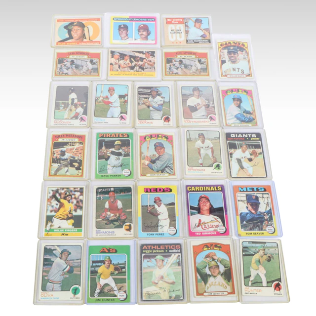 1960s-1970s Topps Baseball Cards with Willie Mays, Reggie Jackson, and More