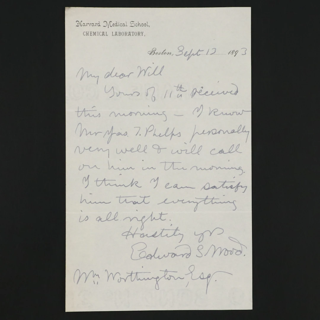 Edward S. Wood Signed Letter to William Worthington, 1893