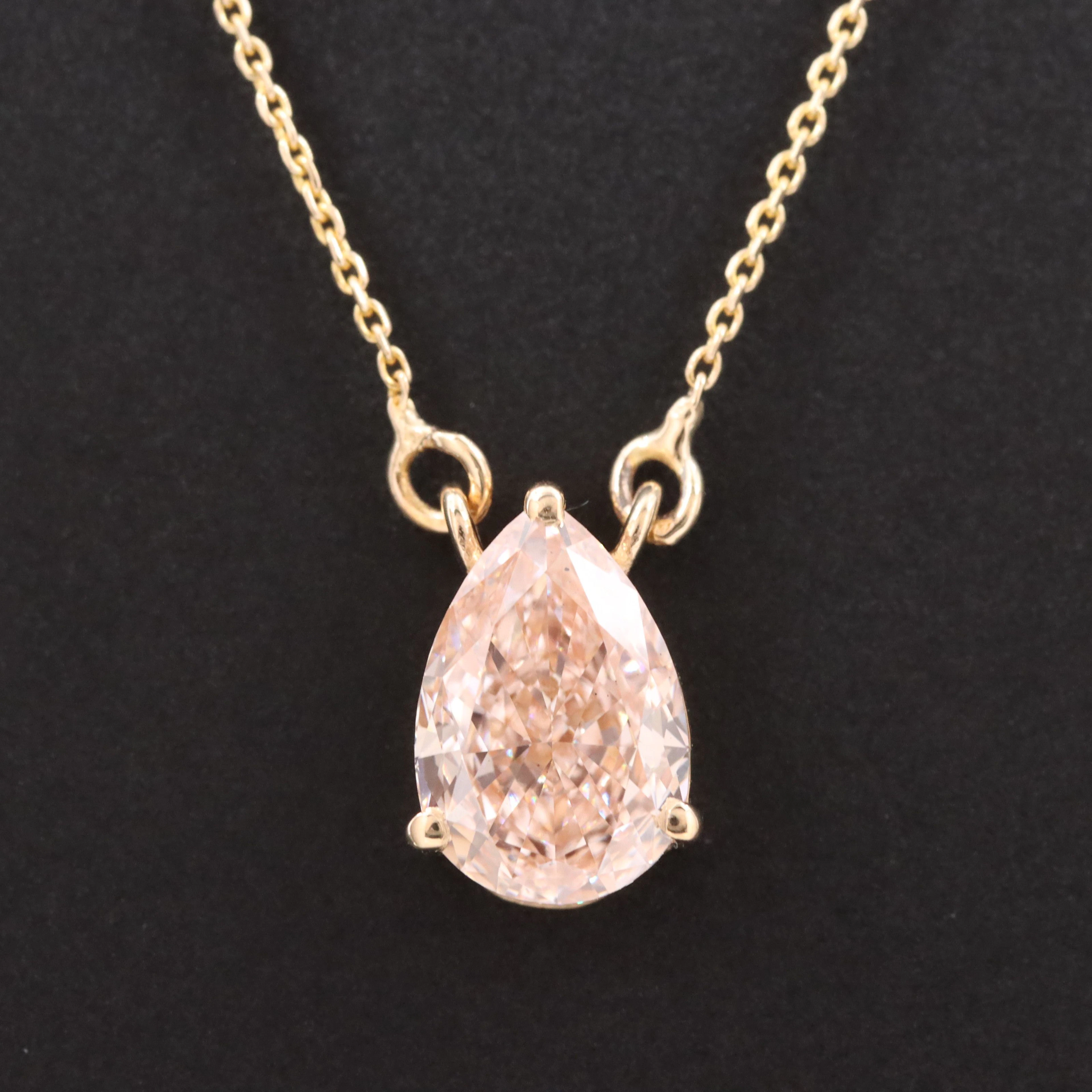 14K 2.02 CT Fancy Intense Pink Lab Grown Diamond Necklace with IGI Report