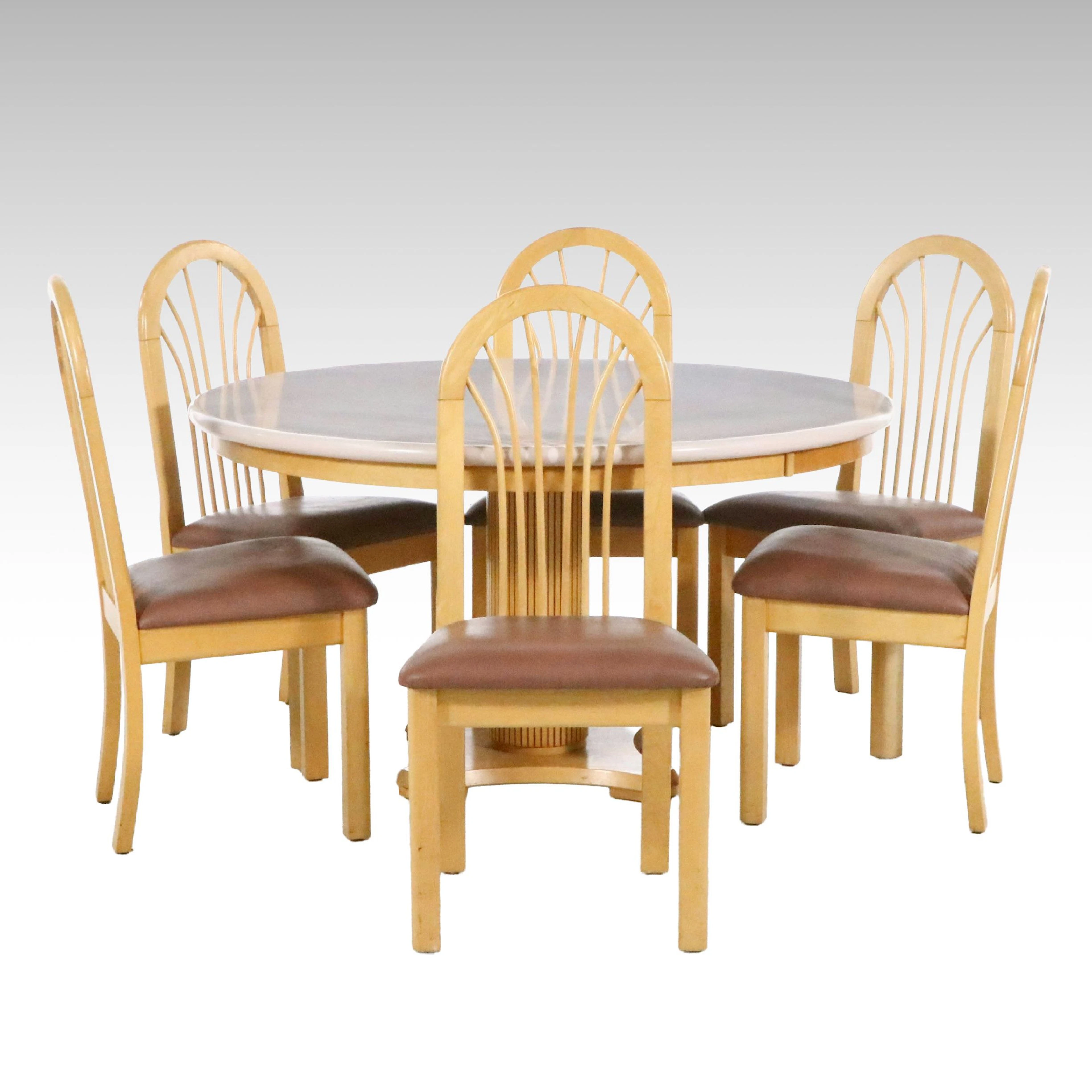 Seven-Piece Postmodern Style Dining Set with Fan Back Chairs