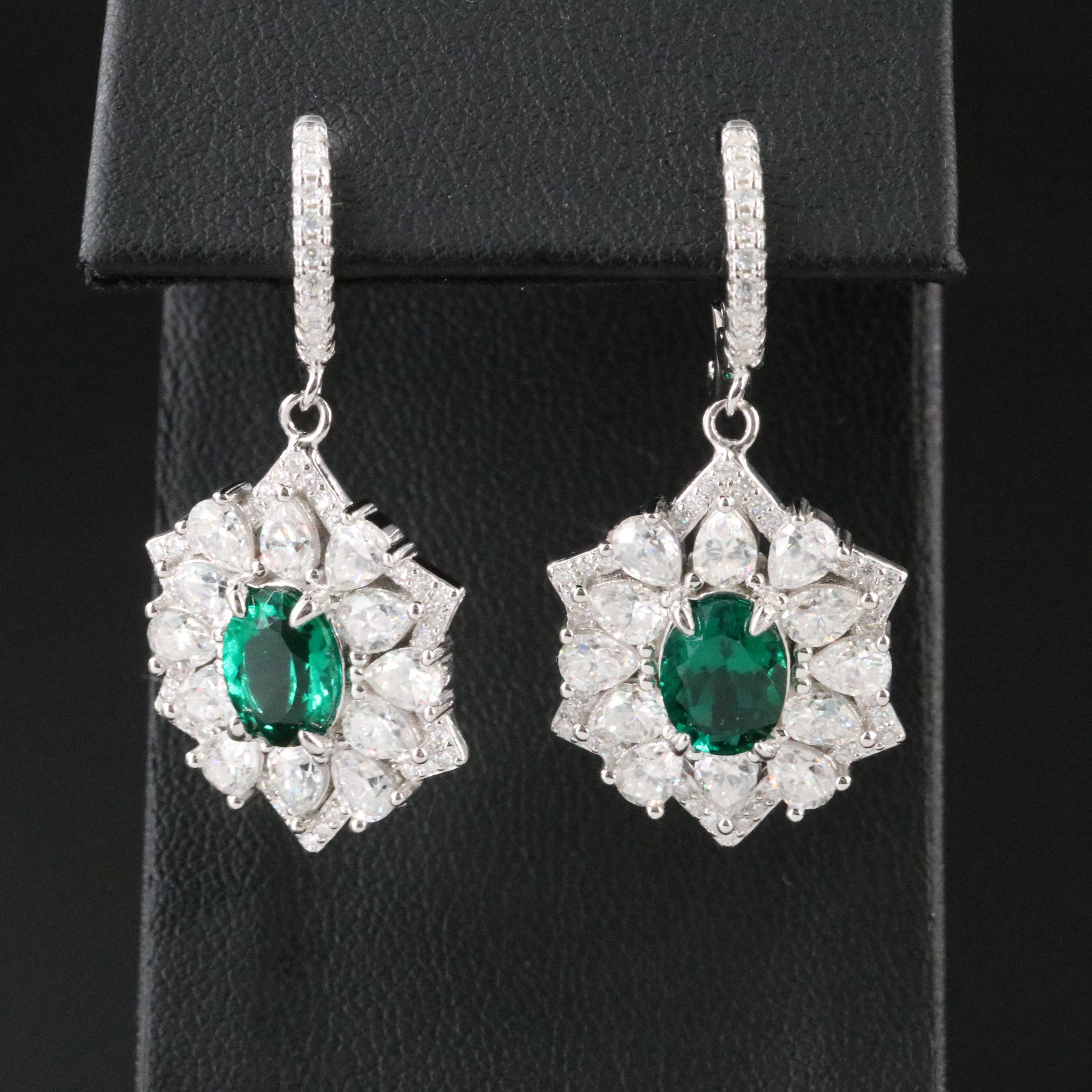 Sterling Emerald and Moissanite Drop Earrings