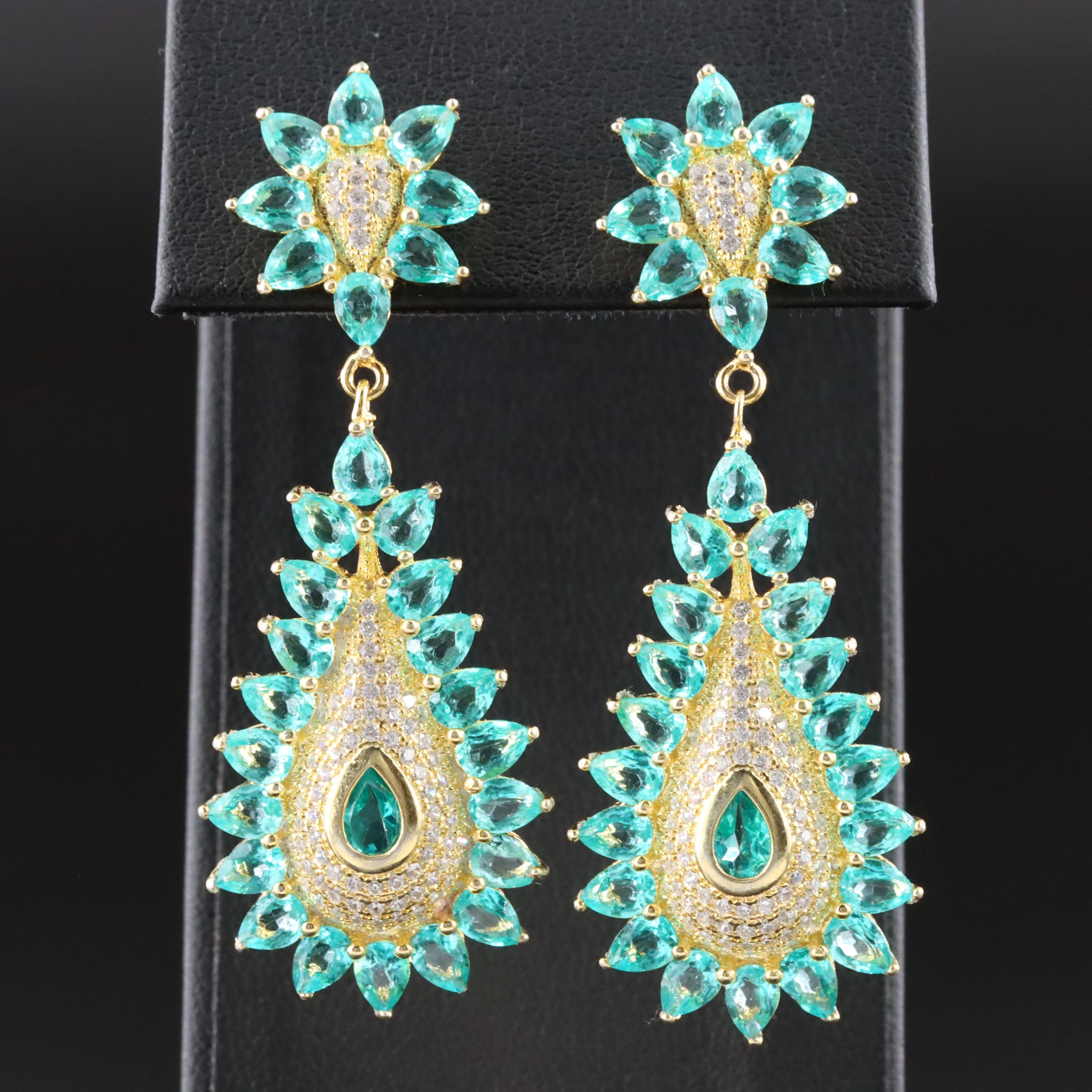 Sterling Gold Tone Apatite and CZ Earrings