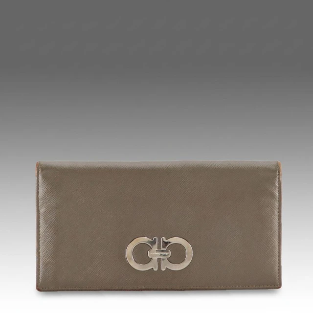 Salvatore Ferragamo Gancini Continental Wallet in Grey Saffiano Leather
