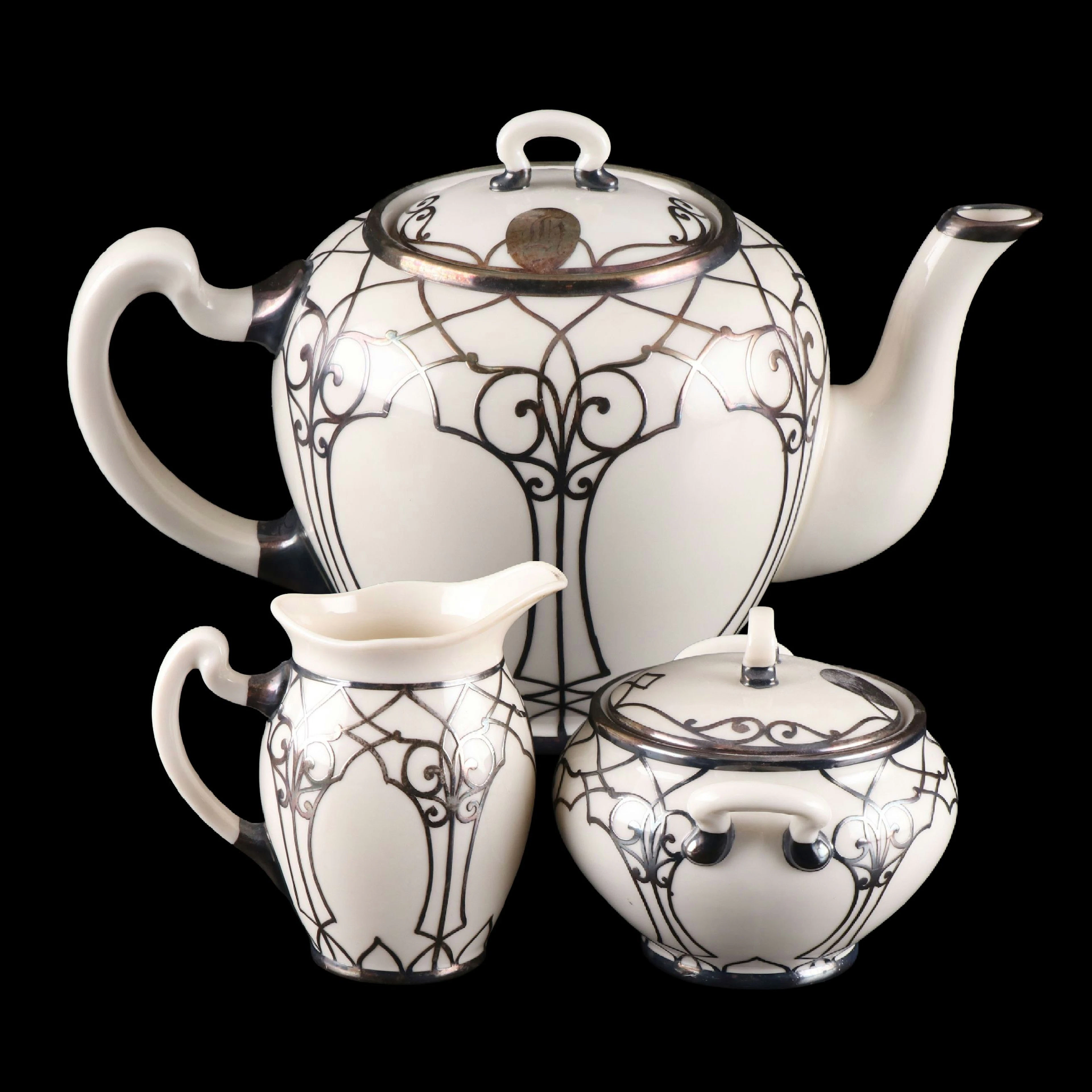 Lenox Sterling Silver Overlay and Porcelain Tea Service, Early 20th C.
