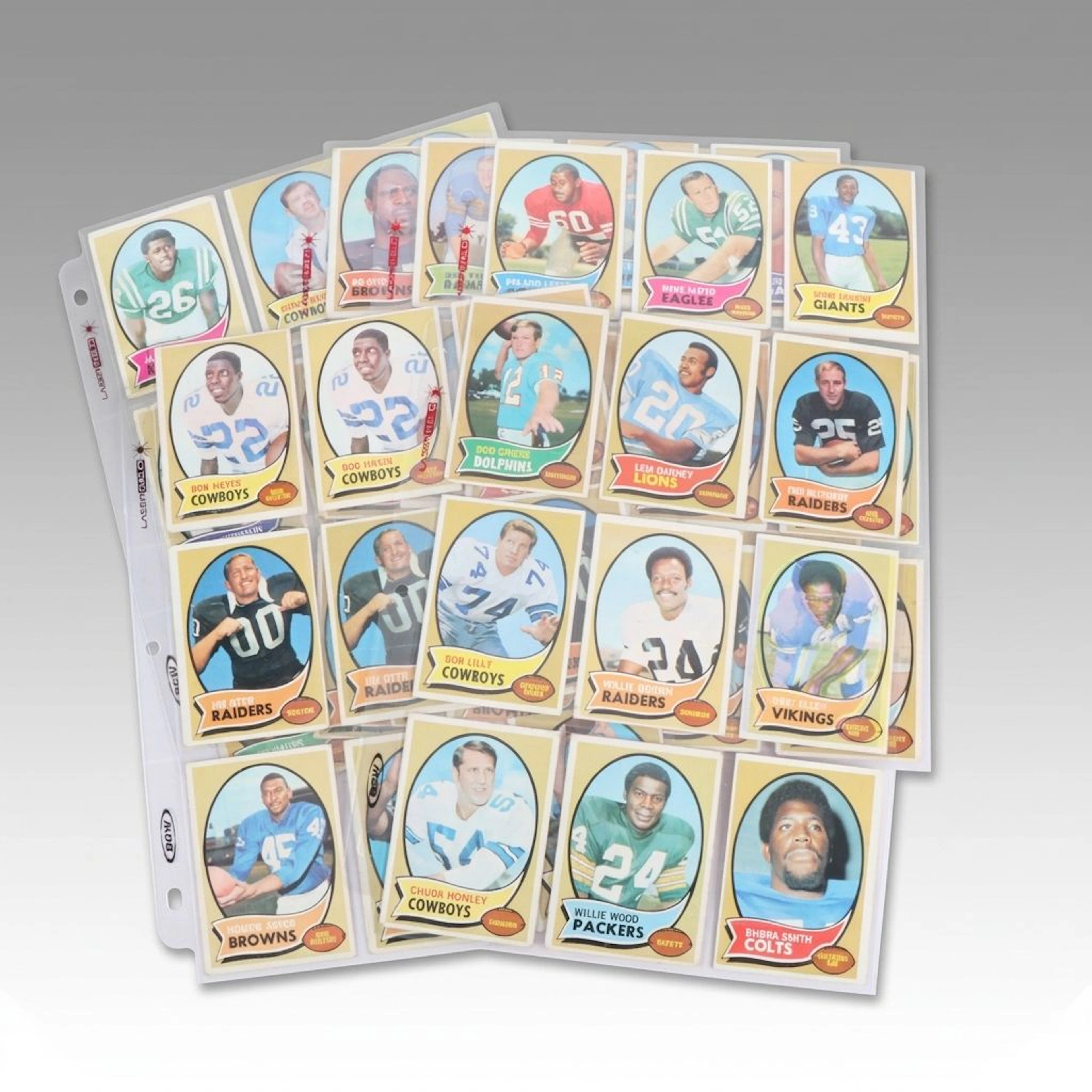 1970 Topps Football Cards with Bob Griese, Fred Biletnikoff, and Bob Lilly