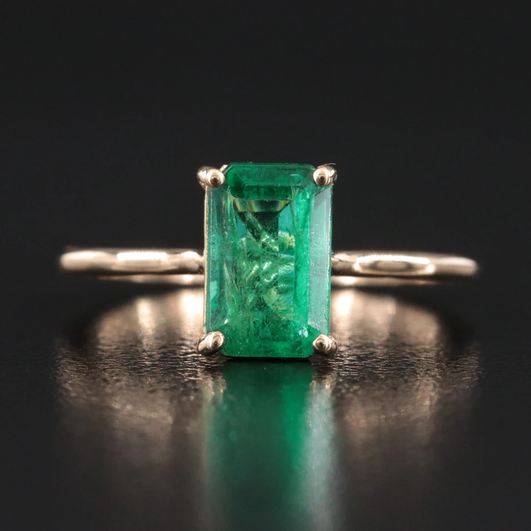 14K 1.62 CT Zambian Emerald Solitaire Ring with GIA Report
