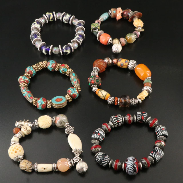 Bracelet Collection Featuring Sterling, Bone, and Coral