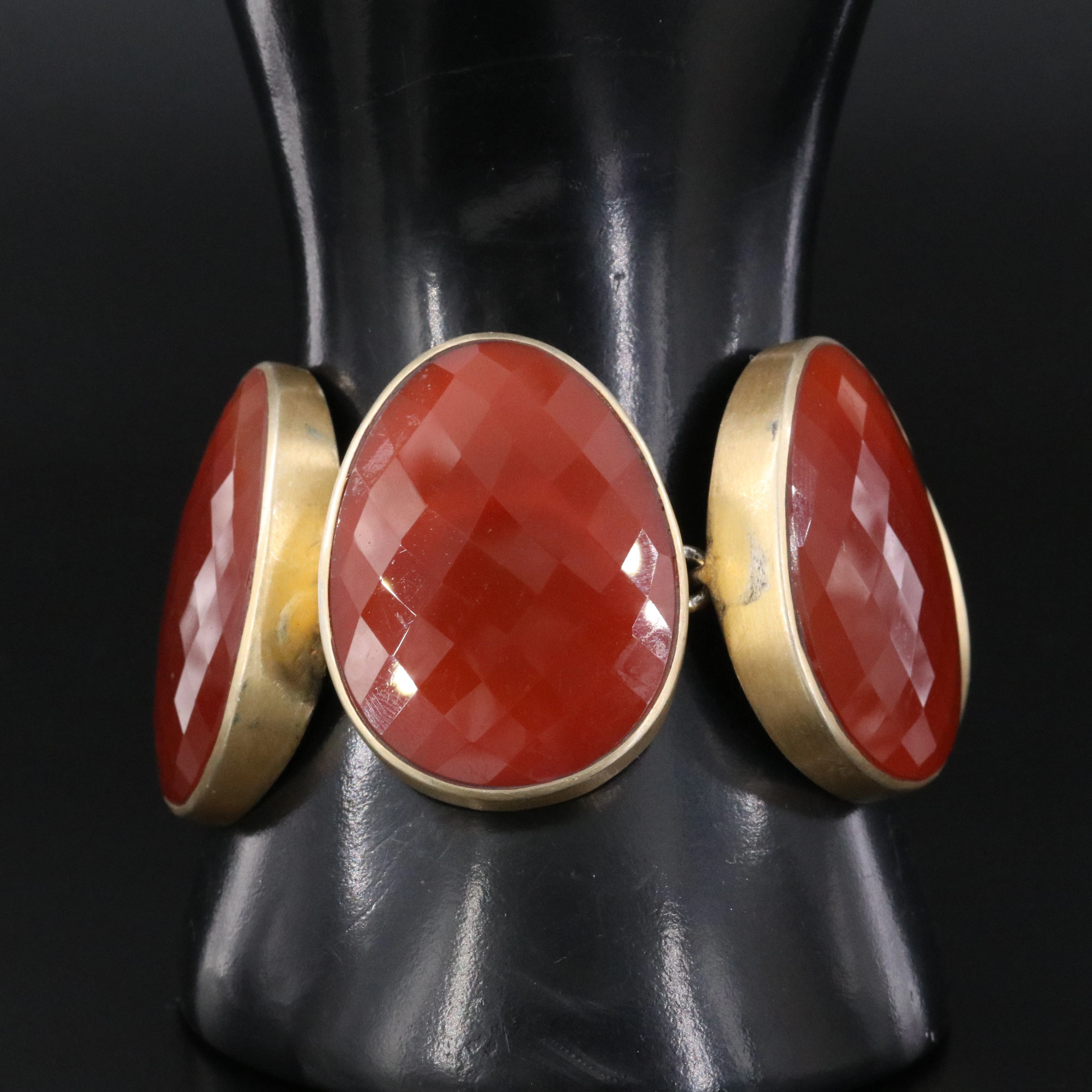 Sterling Carnelian Panel Bracelet