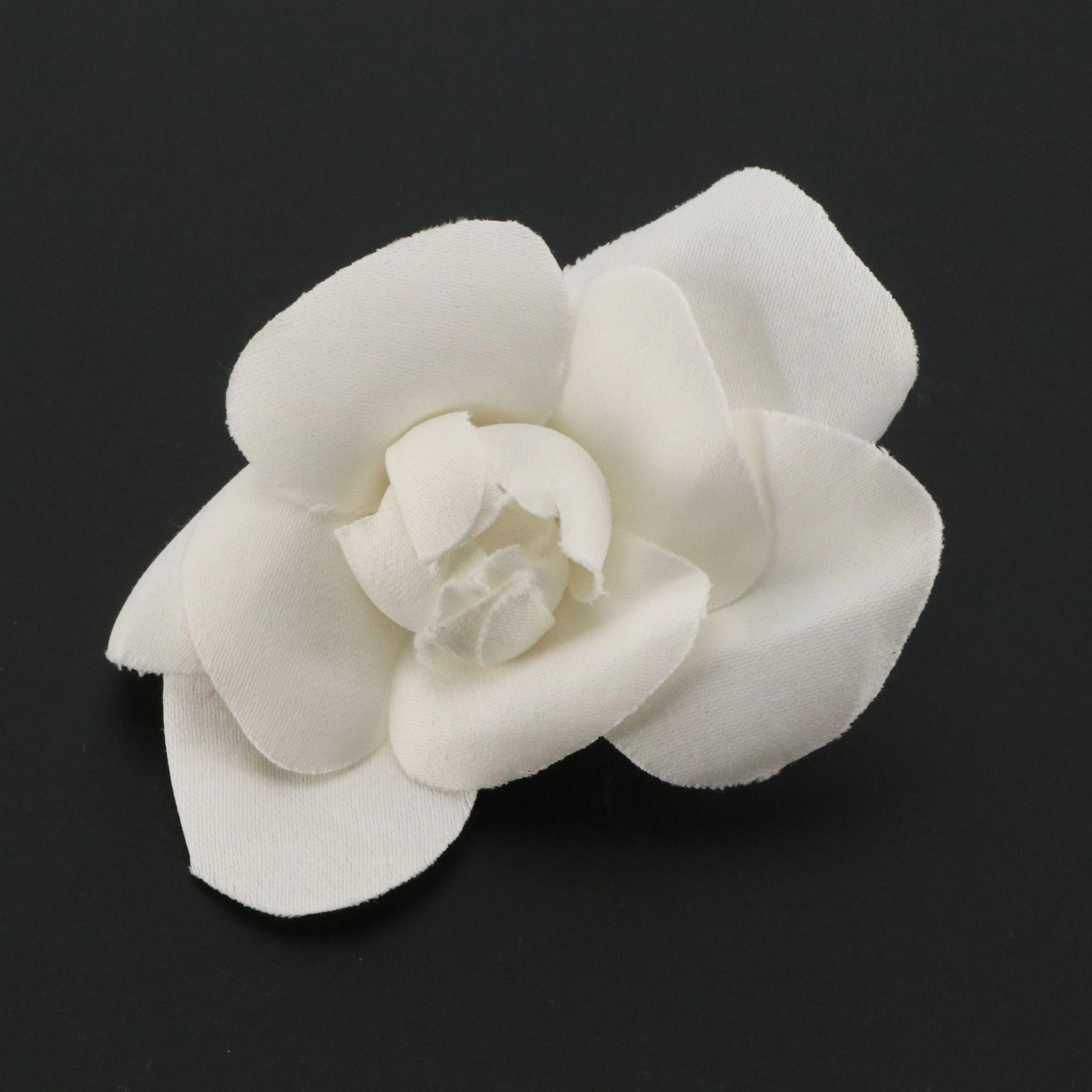 Chanel White Silk Camellia Flower Brooch
